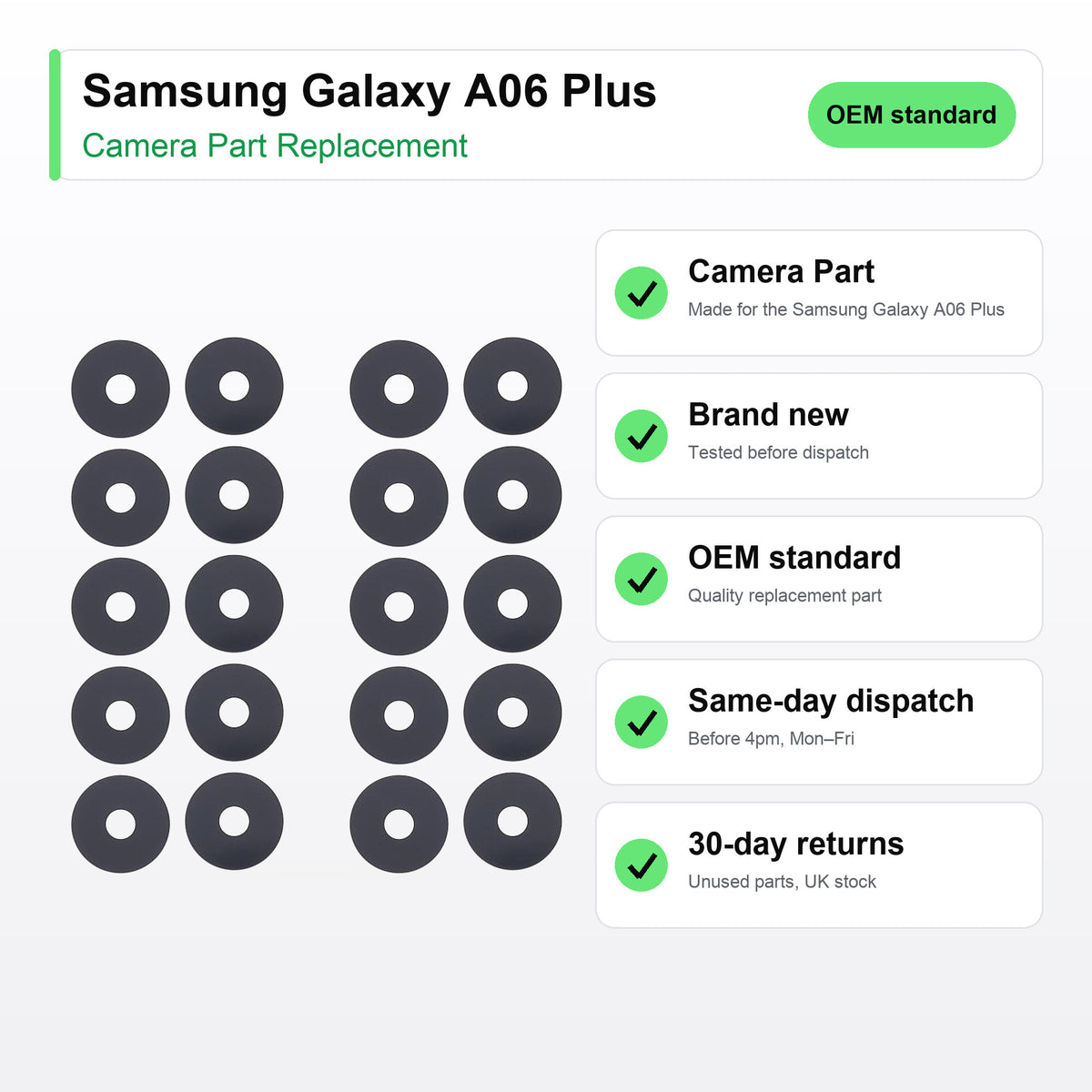 Samsung Galaxy A06 Plus camera lens key facts: brand new, tested, same-day UK dispatch