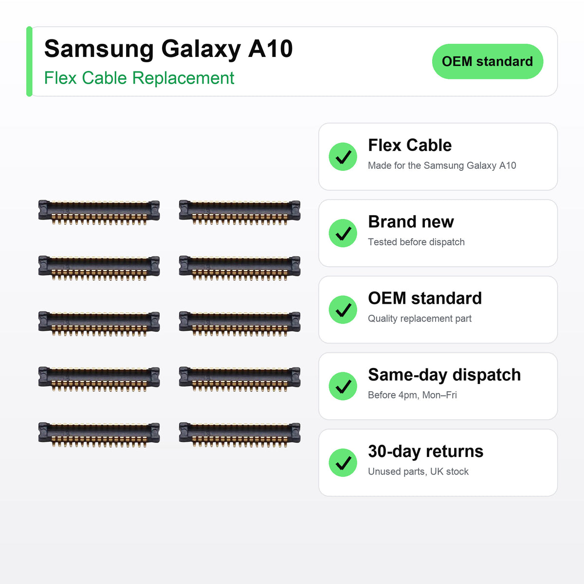 Samsung Galaxy A10 flex cable key facts: brand new, tested, same-day UK dispatch