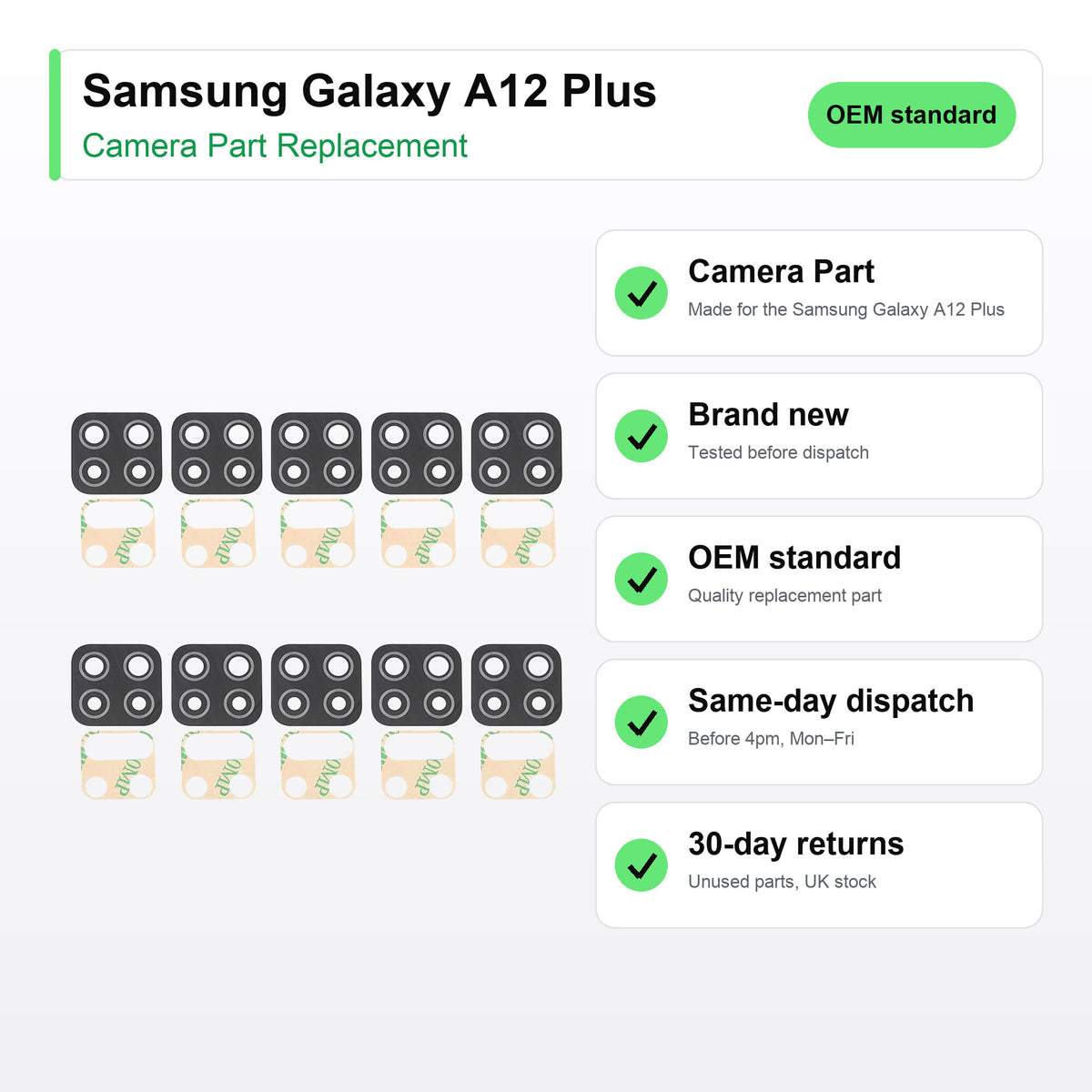 Samsung Galaxy A12 Plus camera lens key facts: brand new, tested, same-day UK dispatch