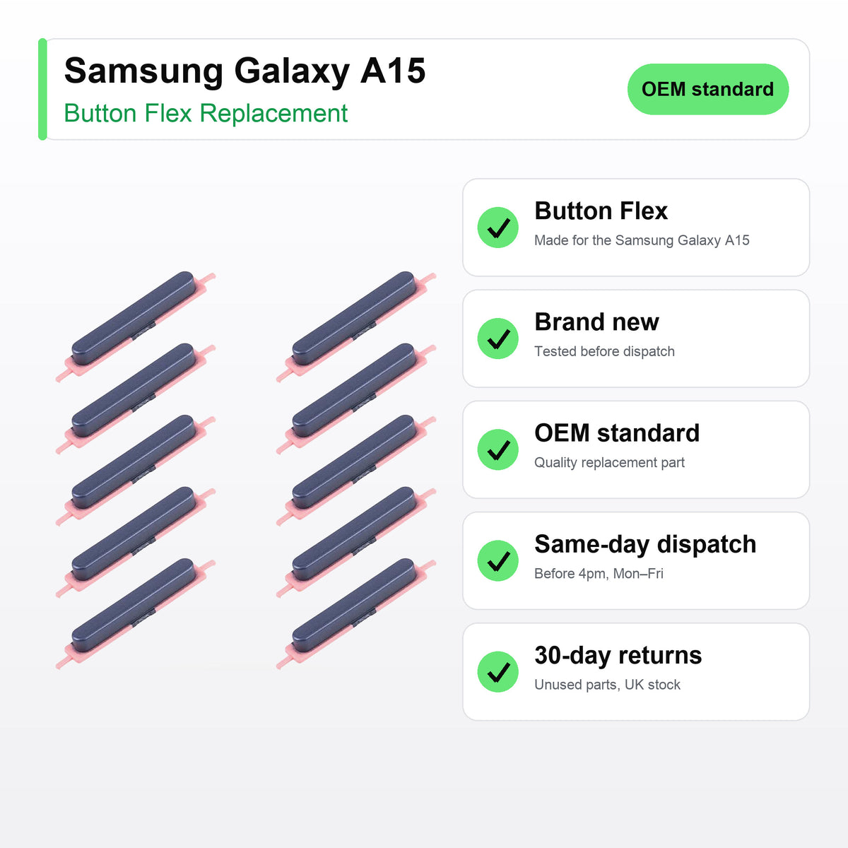 Samsung Galaxy A15 button flex key facts: brand new, tested, same-day UK dispatch
