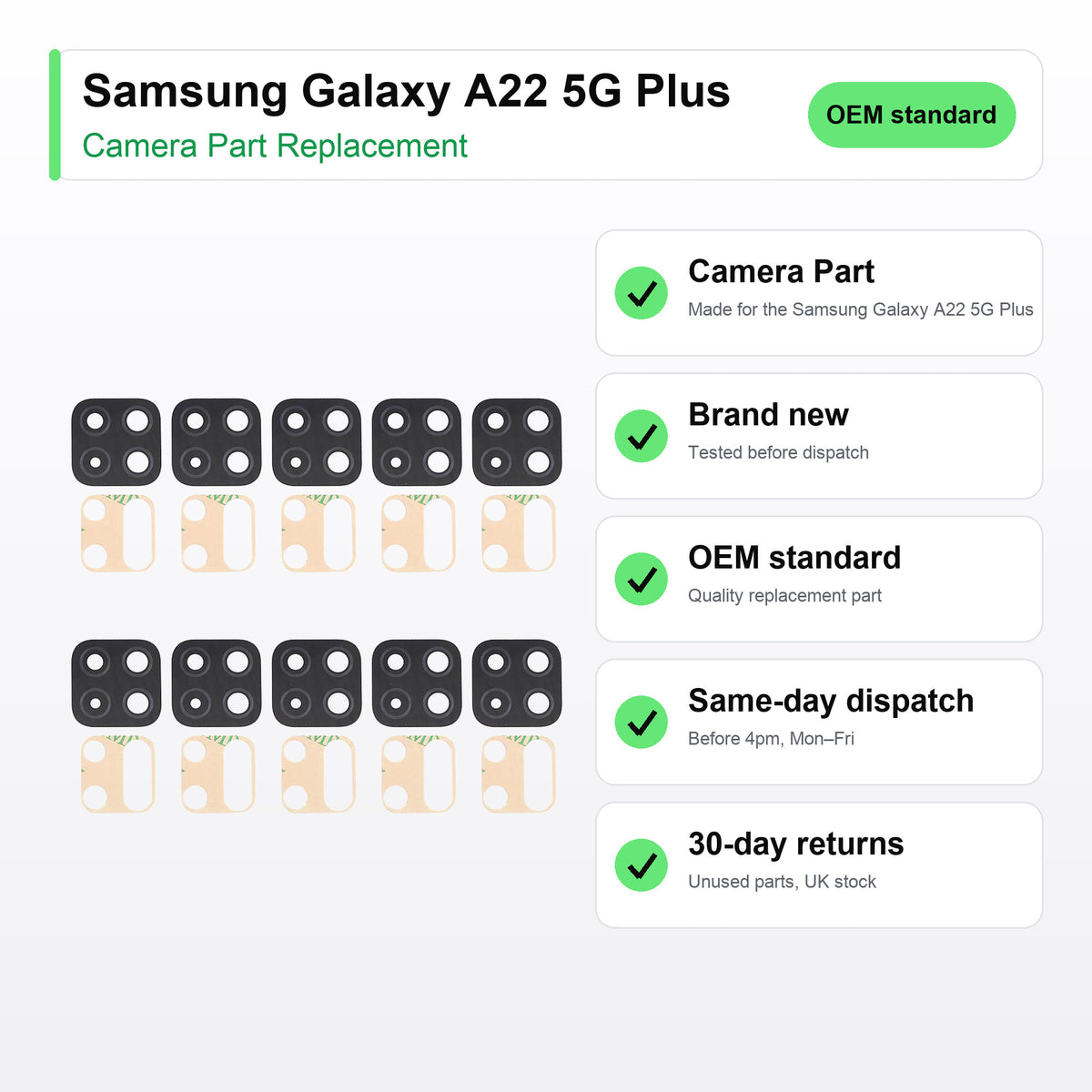 Samsung Galaxy A22 5G Plus camera lens key facts: brand new, tested, same-day UK dispatch
