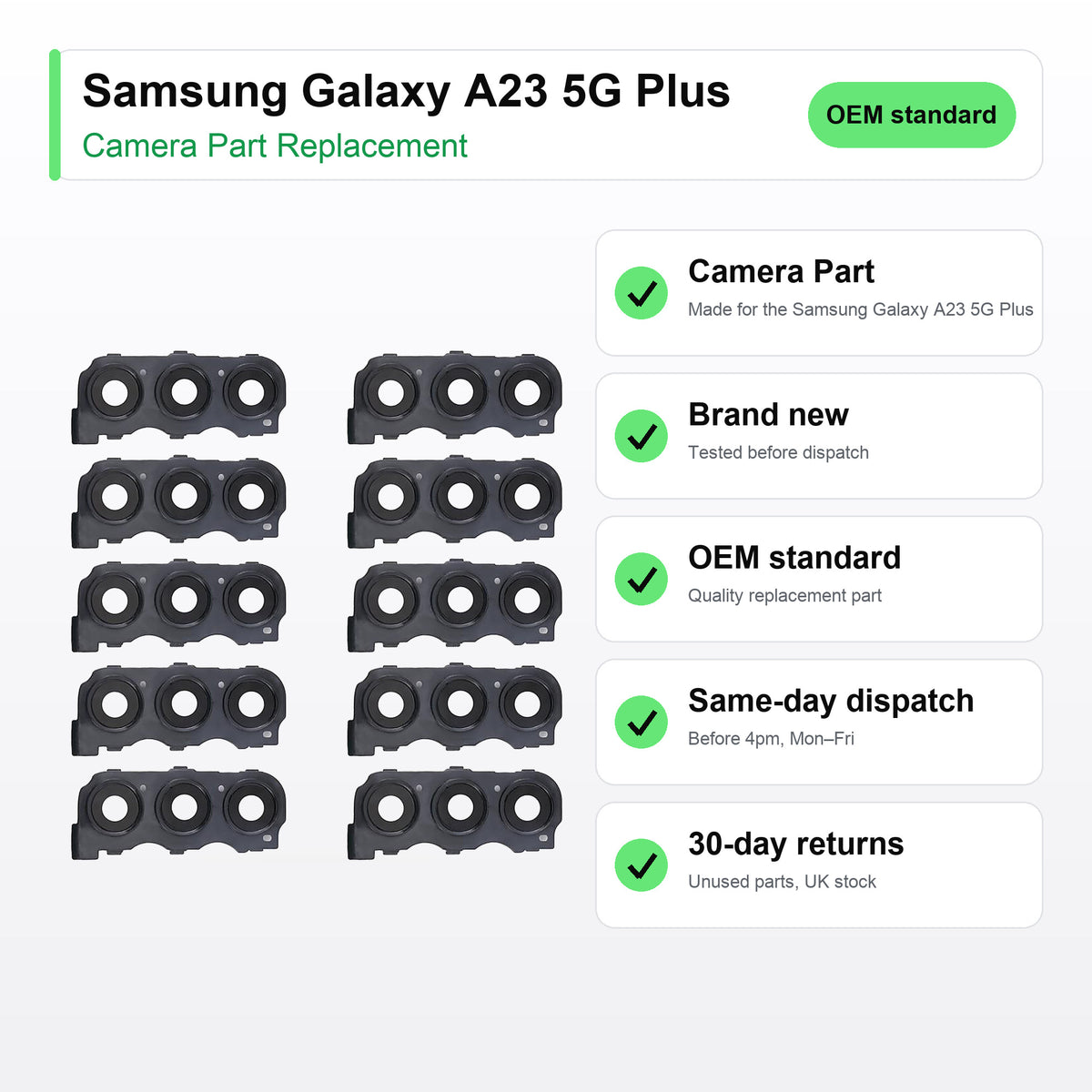 Samsung Galaxy A23 5G Plus camera lens key facts: brand new, tested, same-day UK dispatch