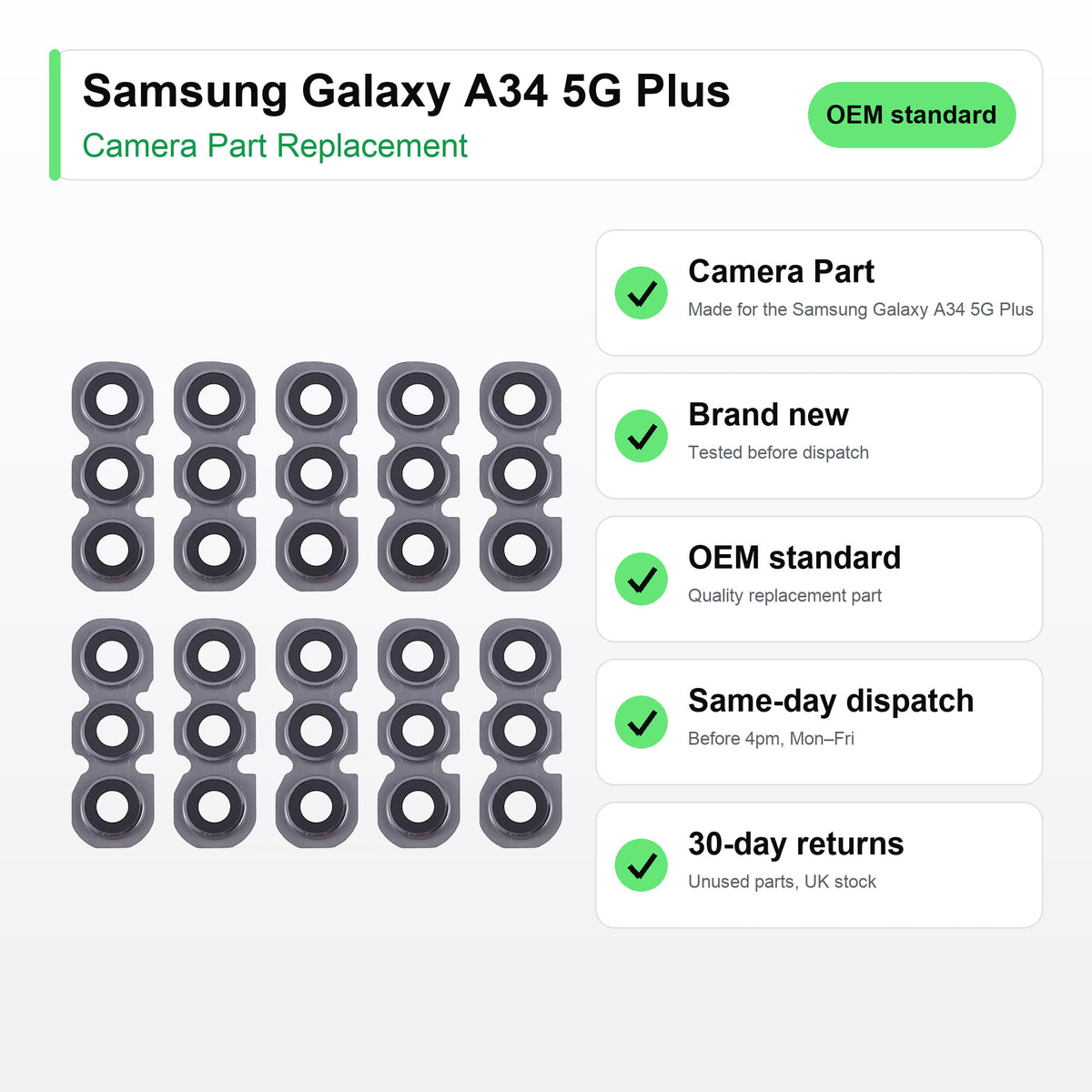 Samsung Galaxy A34 5G Plus camera lens key facts: brand new, tested, same-day UK dispatch