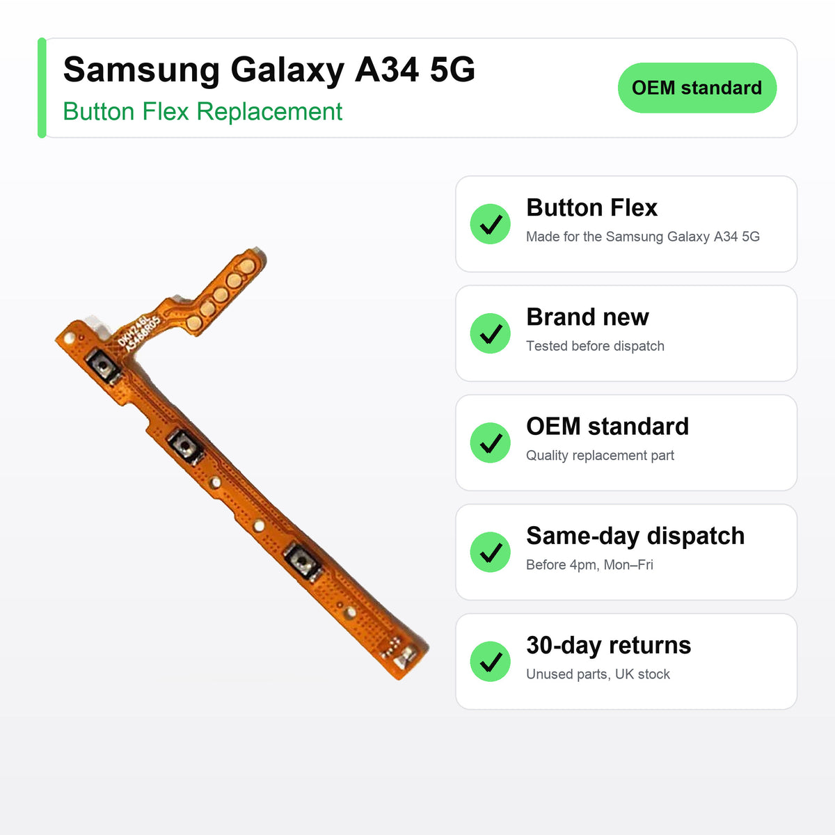 Samsung Galaxy A34 5G button flex key facts: brand new, tested, same-day UK dispatch