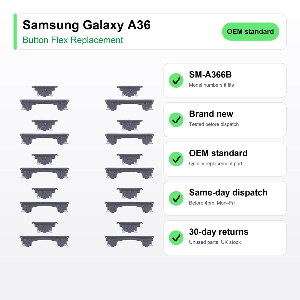 Samsung Galaxy A36 button flex key facts: brand new, tested, same-day UK dispatch