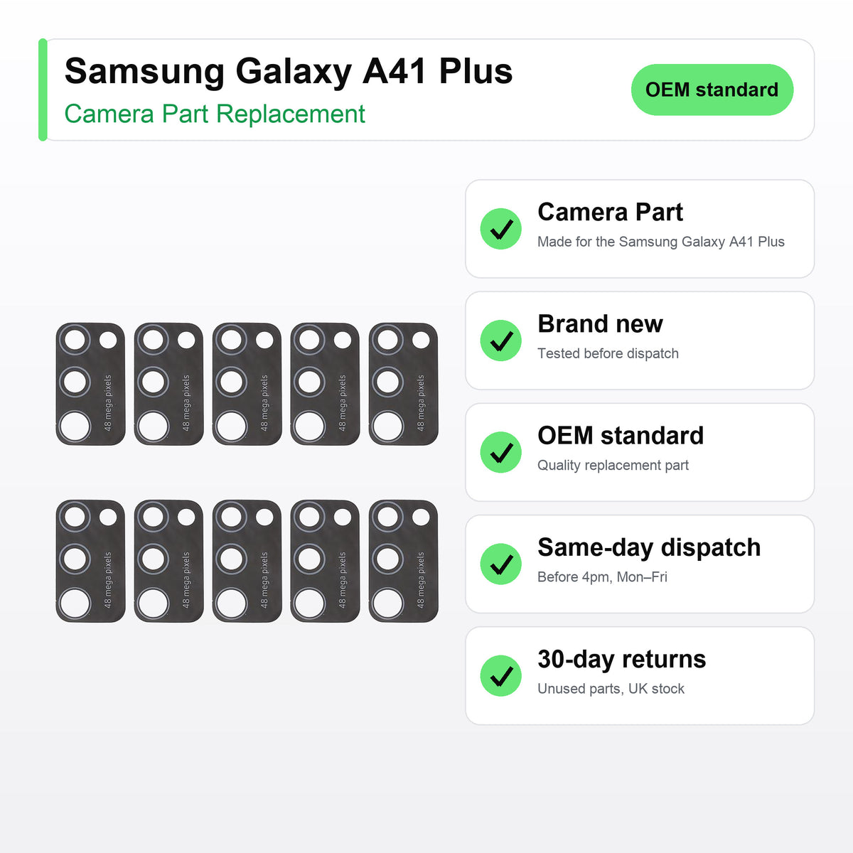 Samsung Galaxy A41 Plus camera lens key facts: brand new, tested, same-day UK dispatch
