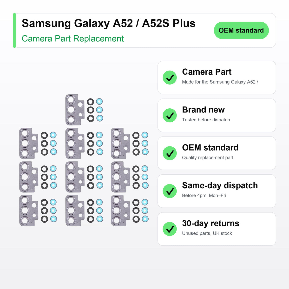 Samsung Galaxy A52 / A52S Plus camera lens key facts: brand new, tested, same-day UK dispatch