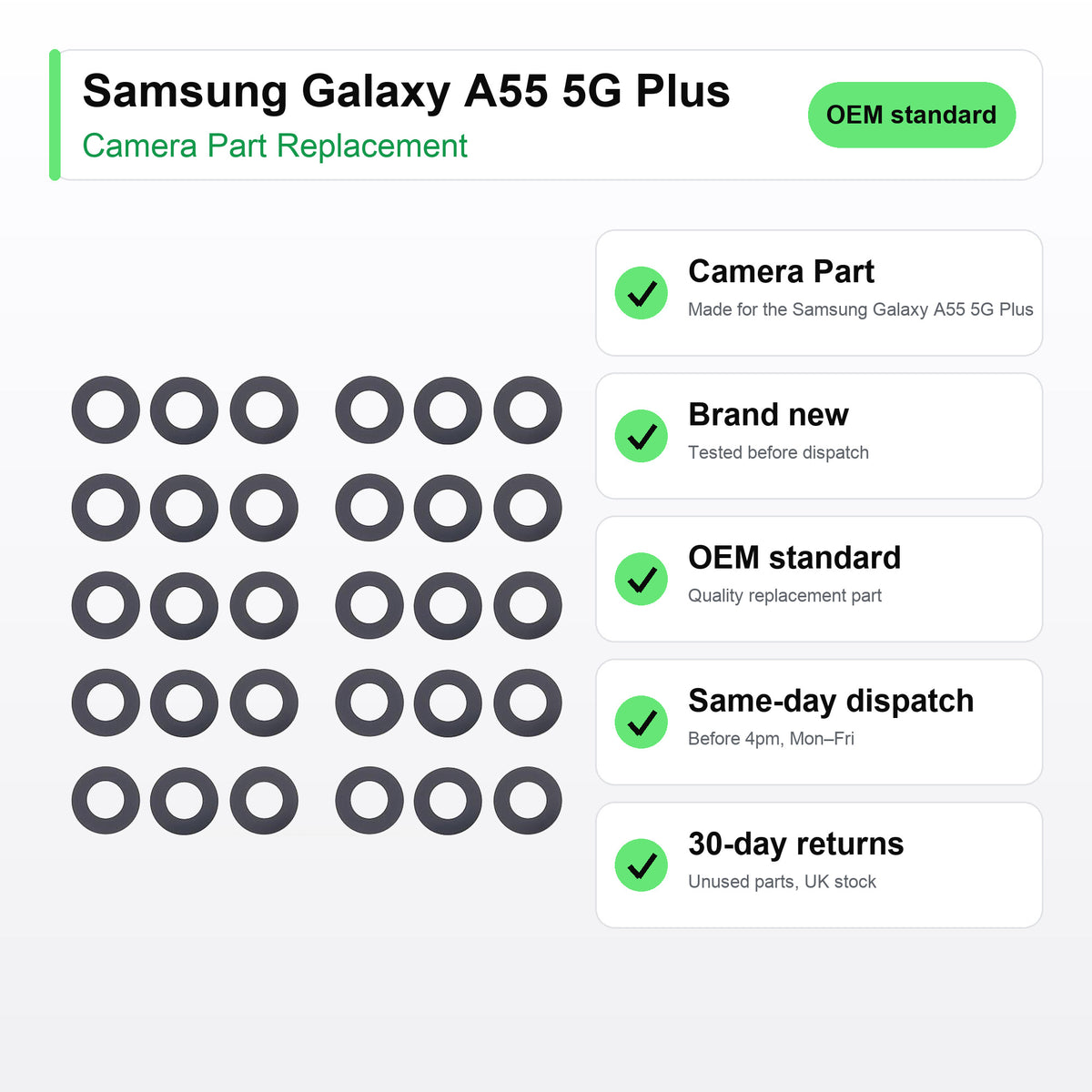 Samsung Galaxy A55 5G Plus camera lens key facts: brand new, tested, same-day UK dispatch