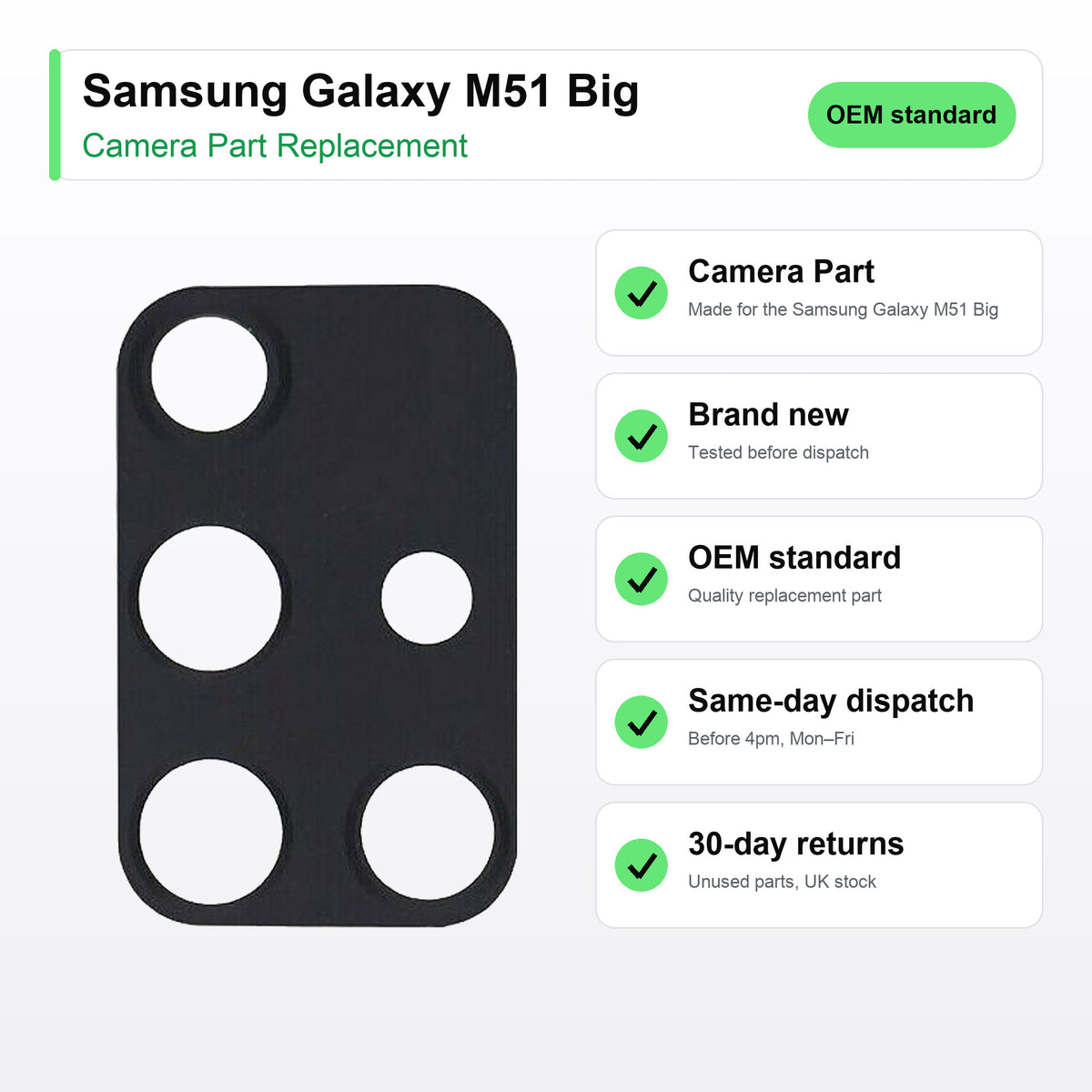 Samsung Galaxy M51 Big camera lens key facts: brand new, tested, same-day UK dispatch