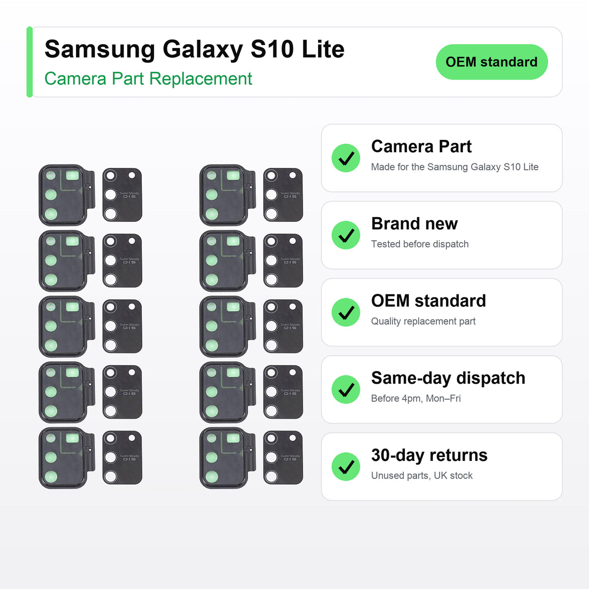 Samsung Galaxy S10 Lite camera lens key facts: brand new, tested, same-day UK dispatch