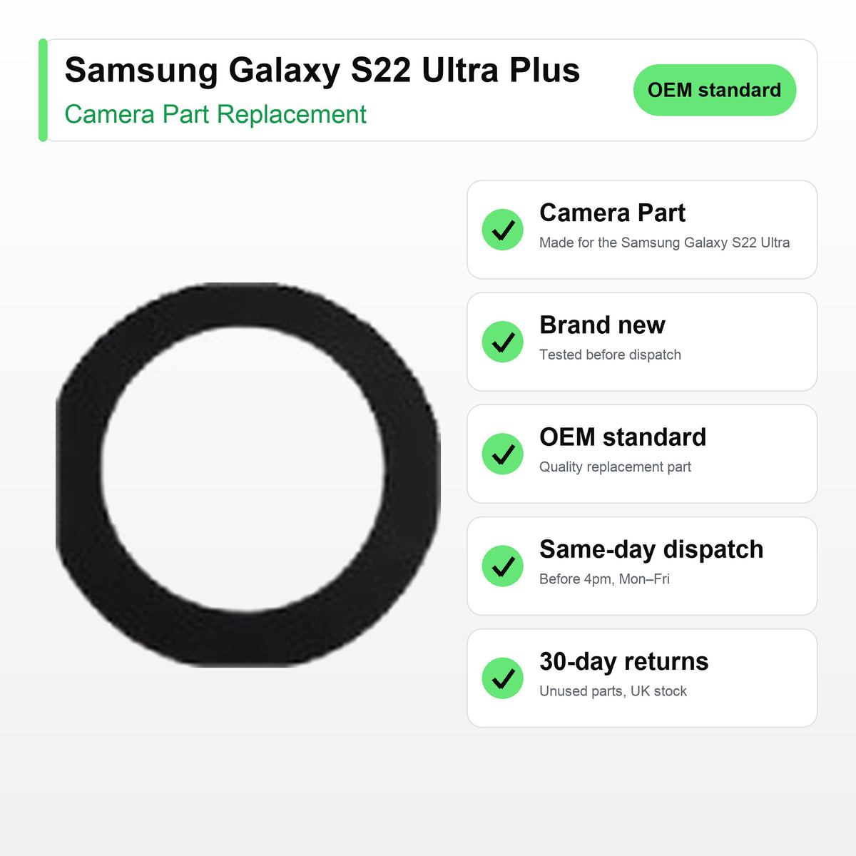 Samsung Galaxy S22 Ultra Plus camera lens key facts: brand new, tested, same-day UK dispatch