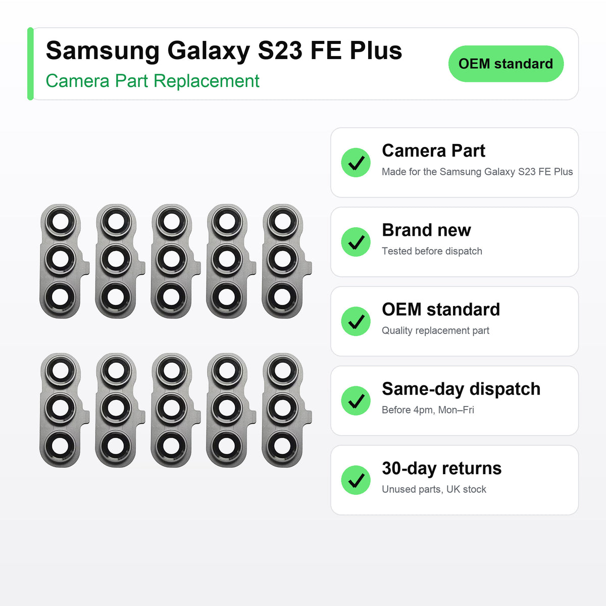 Samsung Galaxy S23 FE Plus camera lens key facts: brand new, tested, same-day UK dispatch