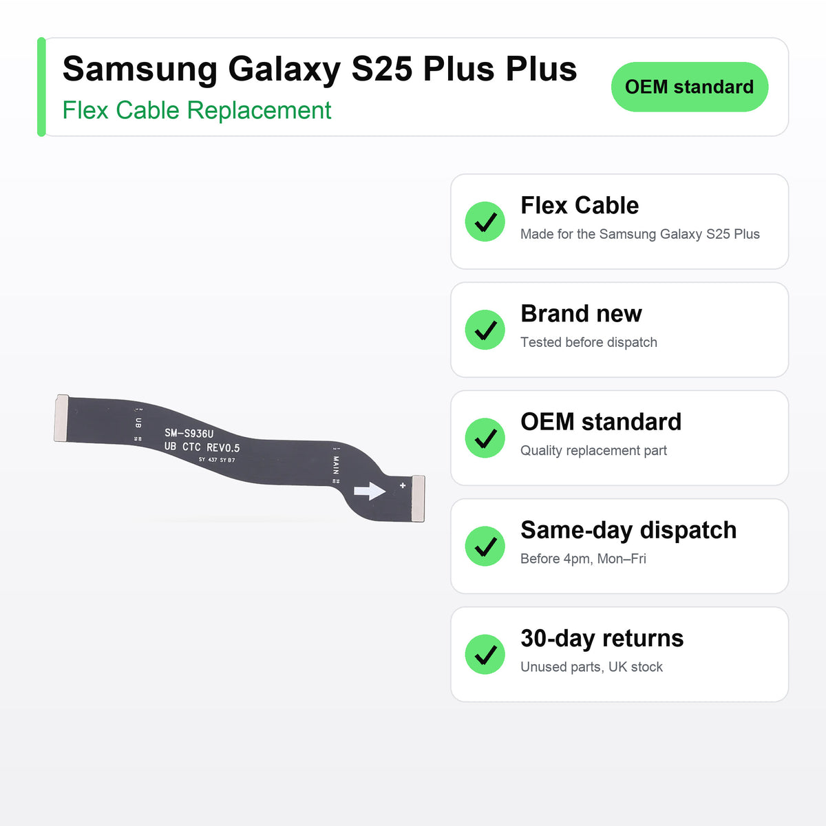 Samsung Galaxy S25 Plus Plus flex cable key facts: brand new, tested, same-day UK dispatch