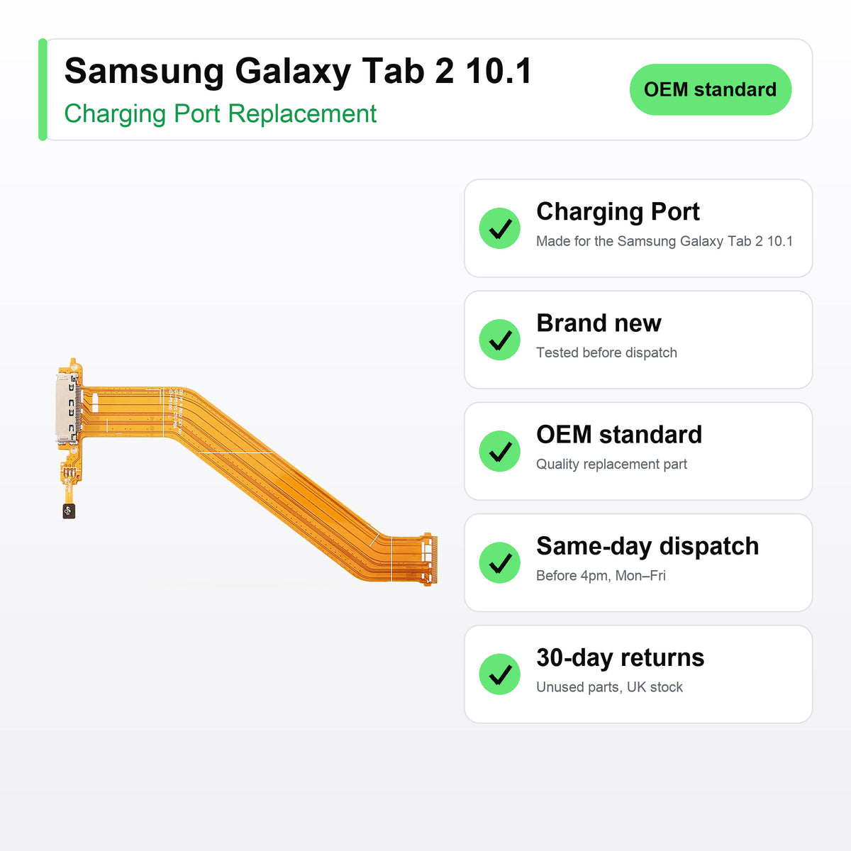 Samsung Galaxy Tab 2 10.1 charging port key facts: brand new, tested, same-day UK dispatch