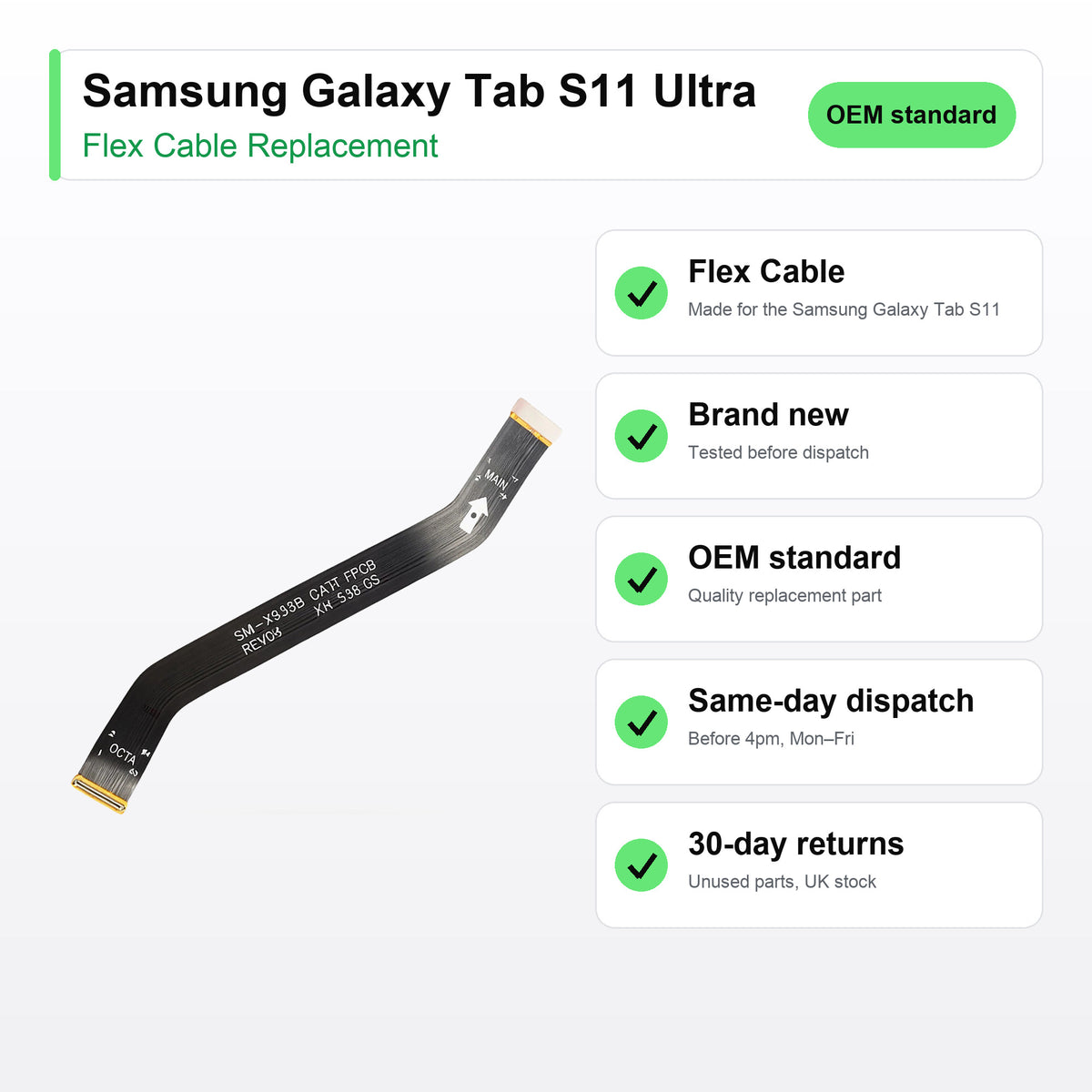 Samsung Galaxy Tab S11 Ultra flex cable key facts: brand new, tested, same-day UK dispatch