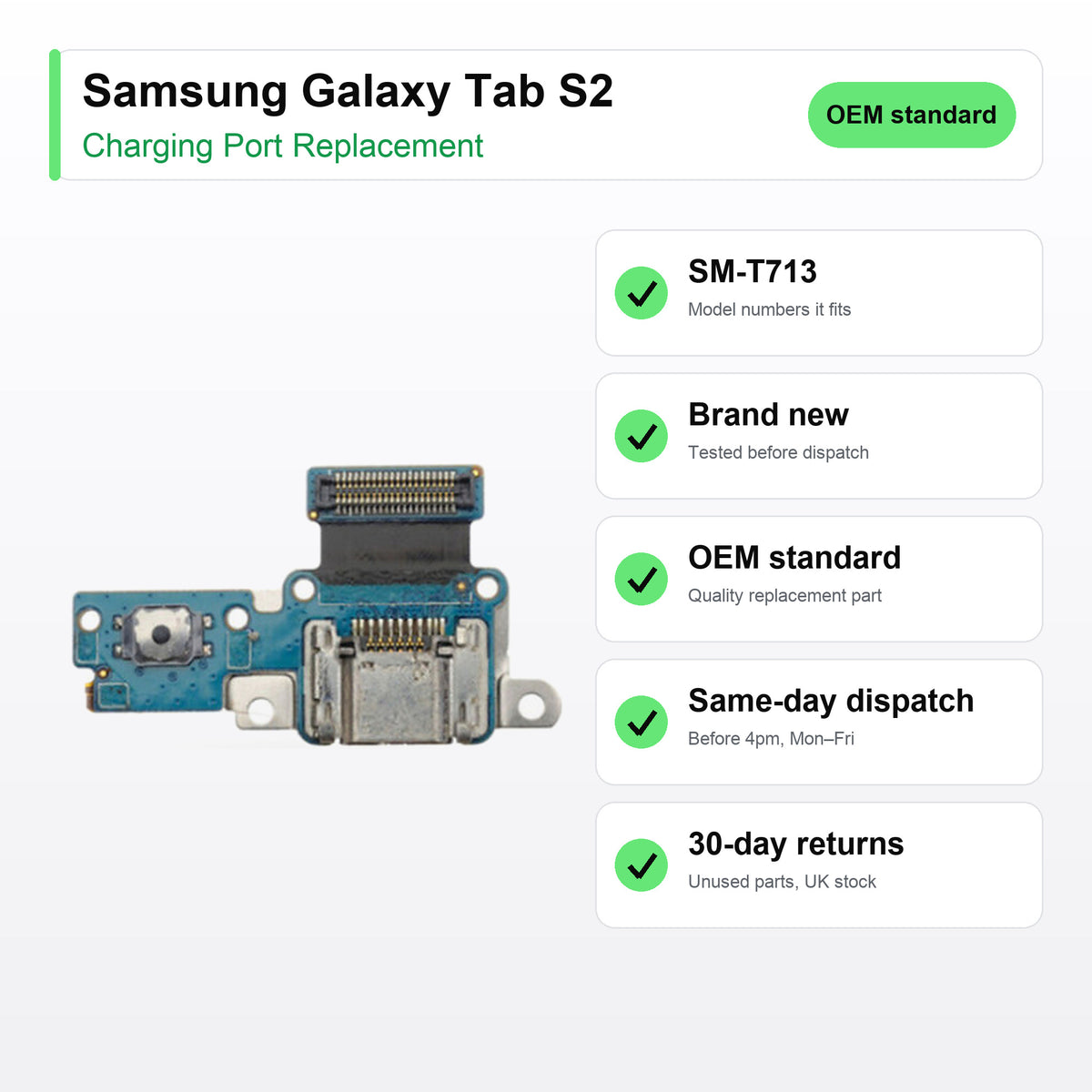Samsung Galaxy Tab S2 charging port key facts: brand new, tested, same-day UK dispatch