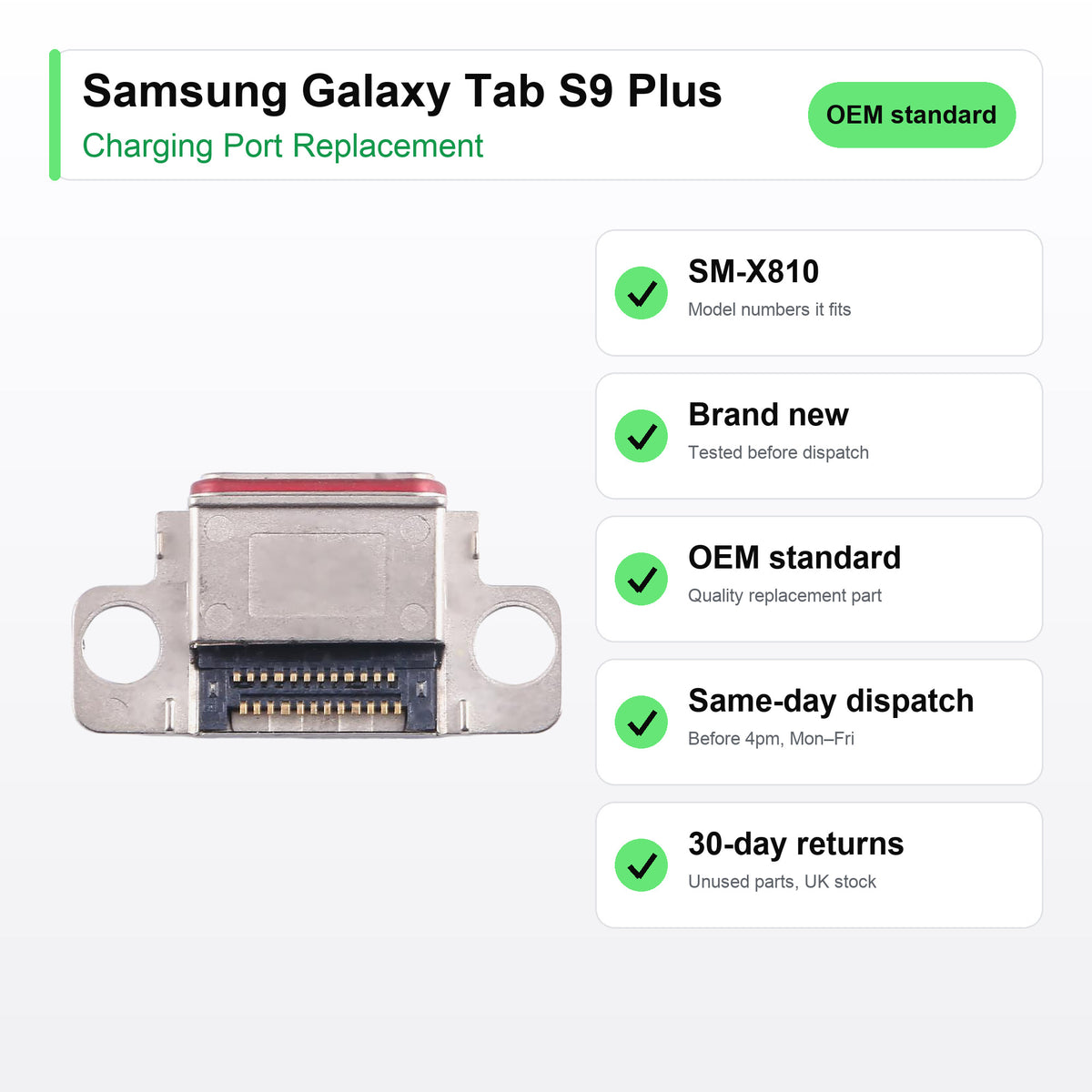 Samsung Galaxy Tab S9 Plus charging port key facts: brand new, tested, same-day UK dispatch