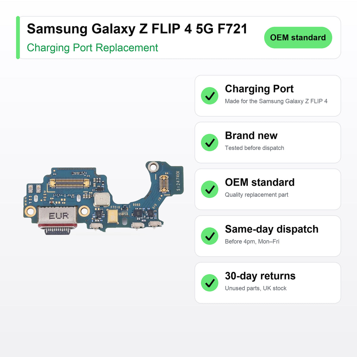 Samsung Galaxy Z FLIP 4 5G F721 charging port key facts: brand new, tested, same-day UK dispatch