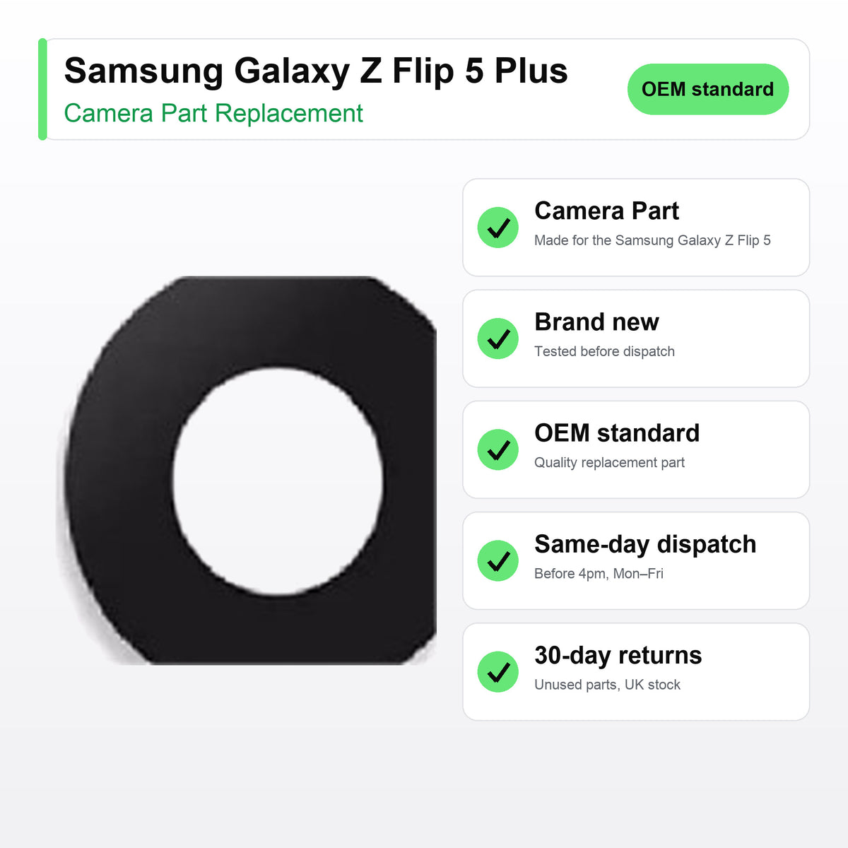 Samsung Galaxy Z Flip 5 Plus camera lens key facts: brand new, tested, same-day UK dispatch