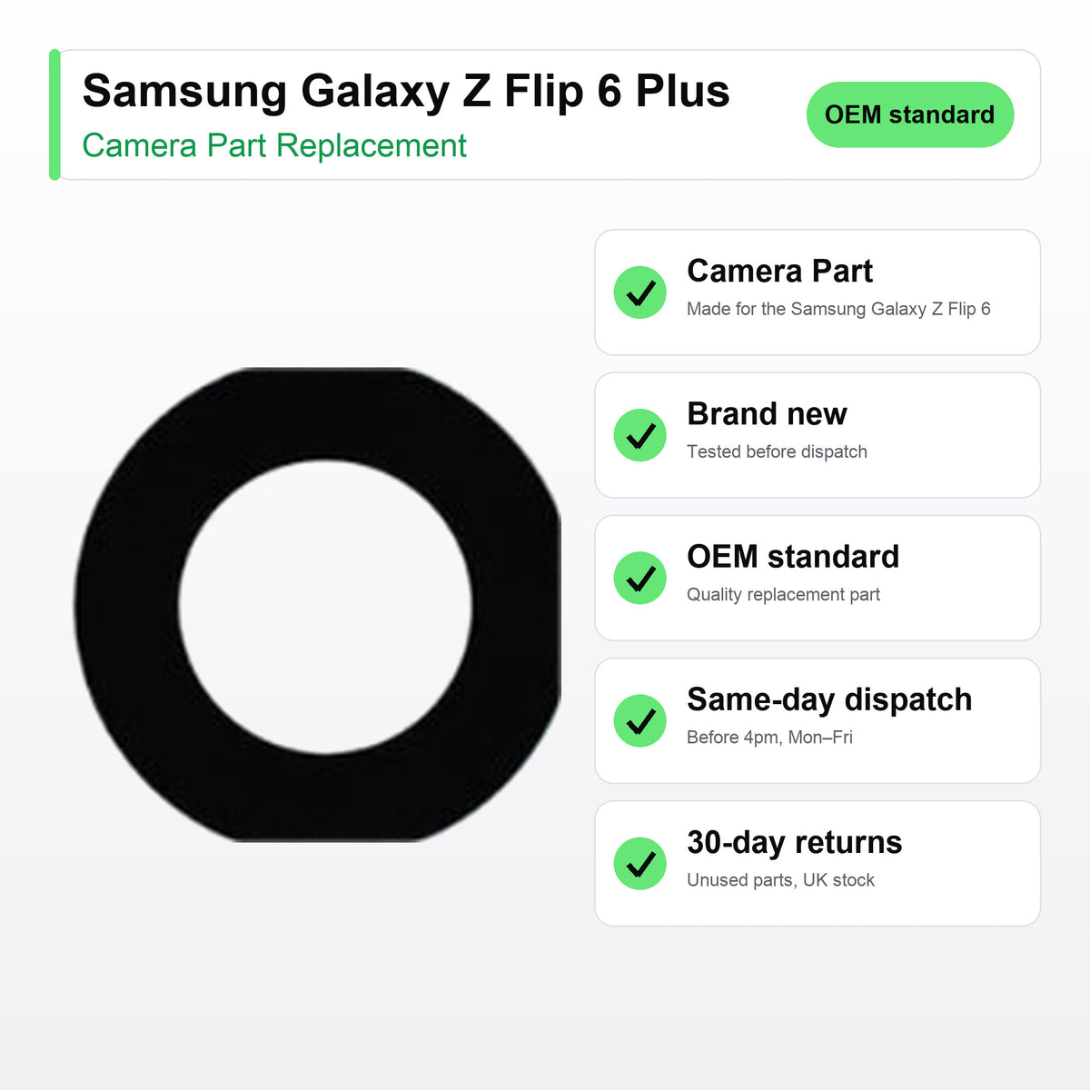 Samsung Galaxy Z Flip 6 Plus camera lens key facts: brand new, tested, same-day UK dispatch