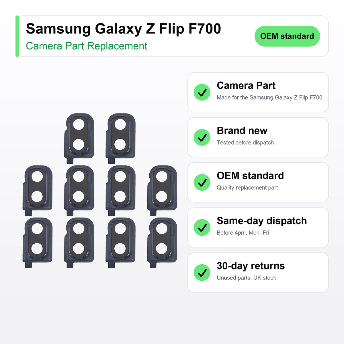 Samsung Galaxy Z Flip F700 camera lens key facts: brand new, tested, same-day UK dispatch