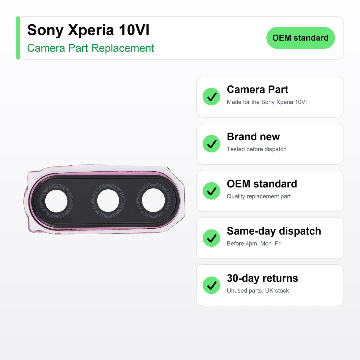 Sony Xperia 10VI camera lens key facts: brand new, tested, same-day UK dispatch