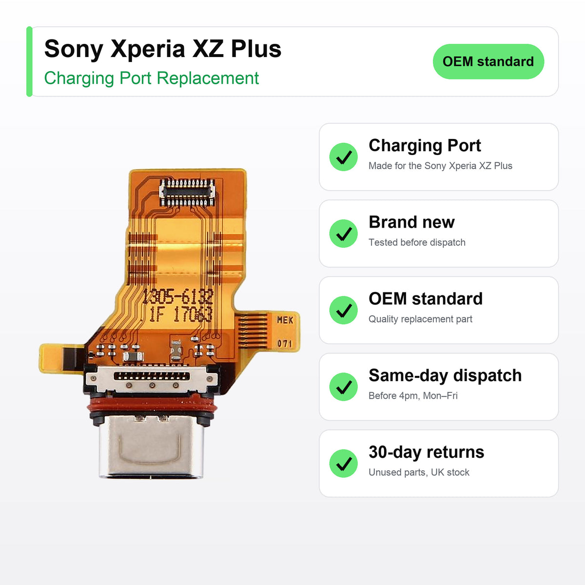 Sony Xperia XZ Plus charging port key facts: brand new, tested, same-day UK dispatch