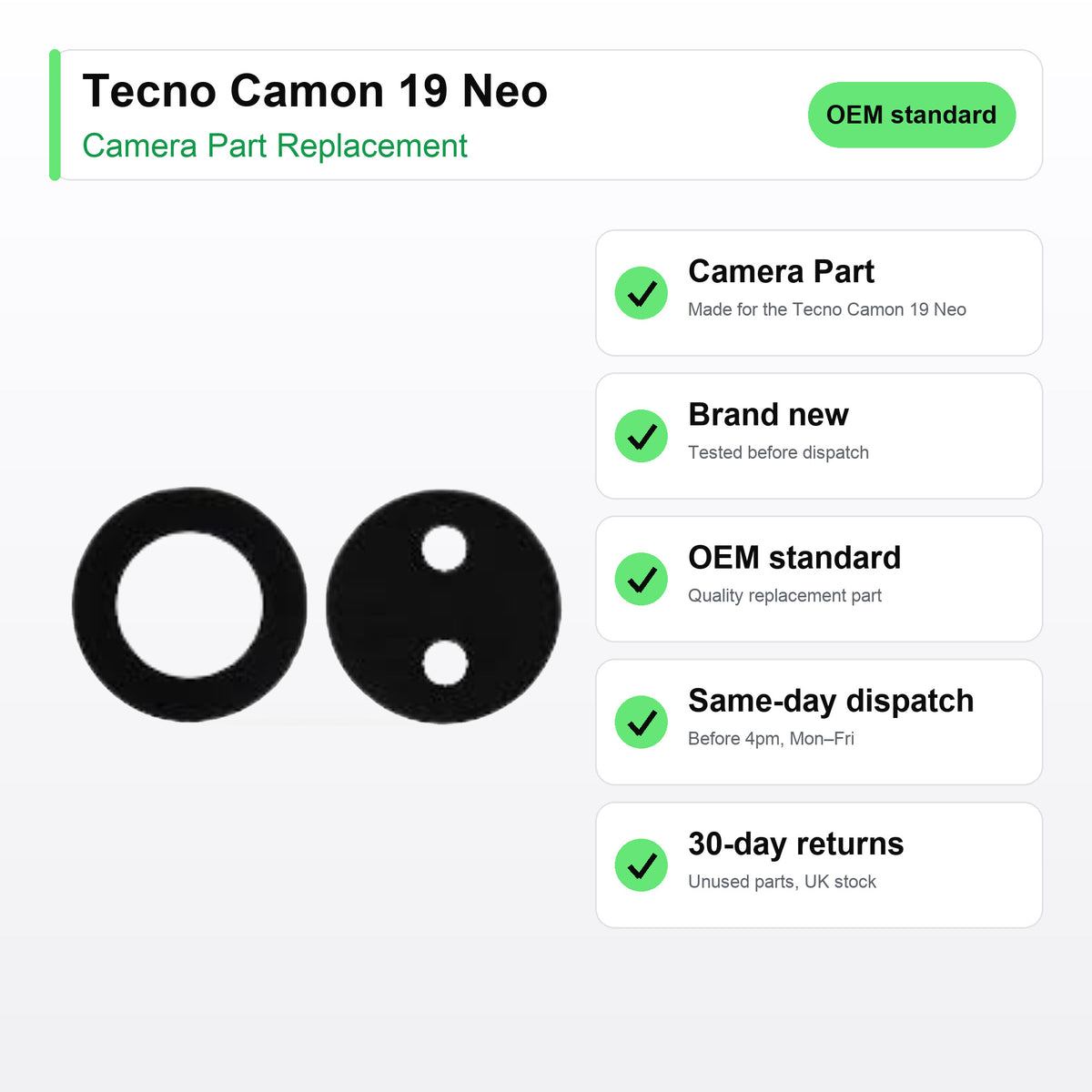 Tecno Camon 19 Neo camera lens key facts: brand new, tested, same-day UK dispatch