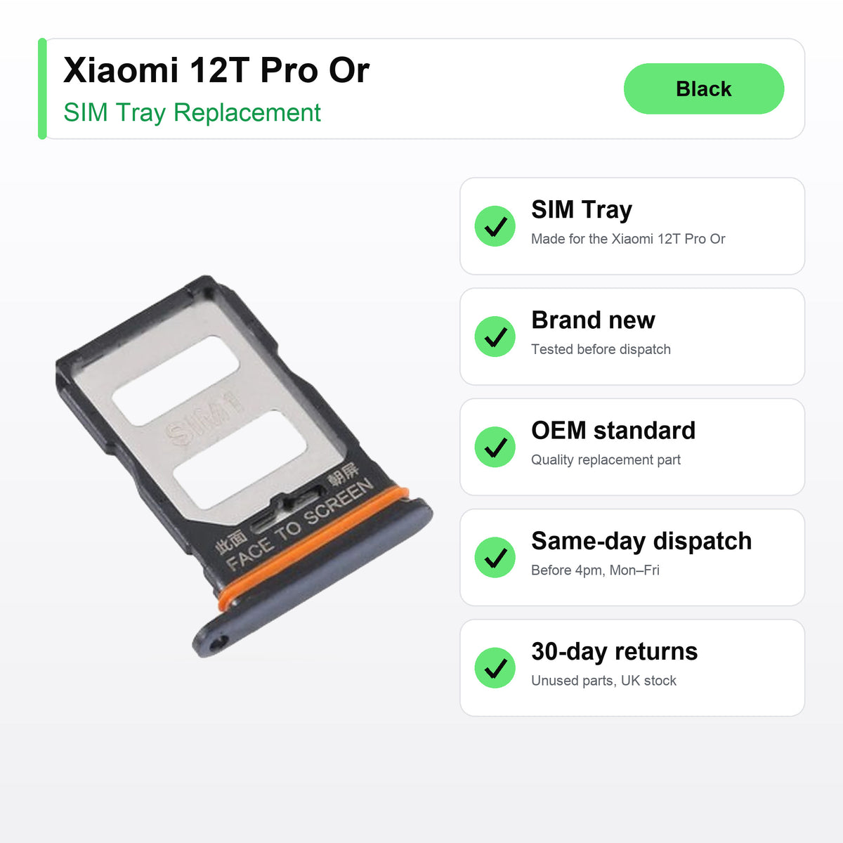 Xiaomi 12T Pro Or SIM tray key facts: brand new, tested, same-day UK dispatch