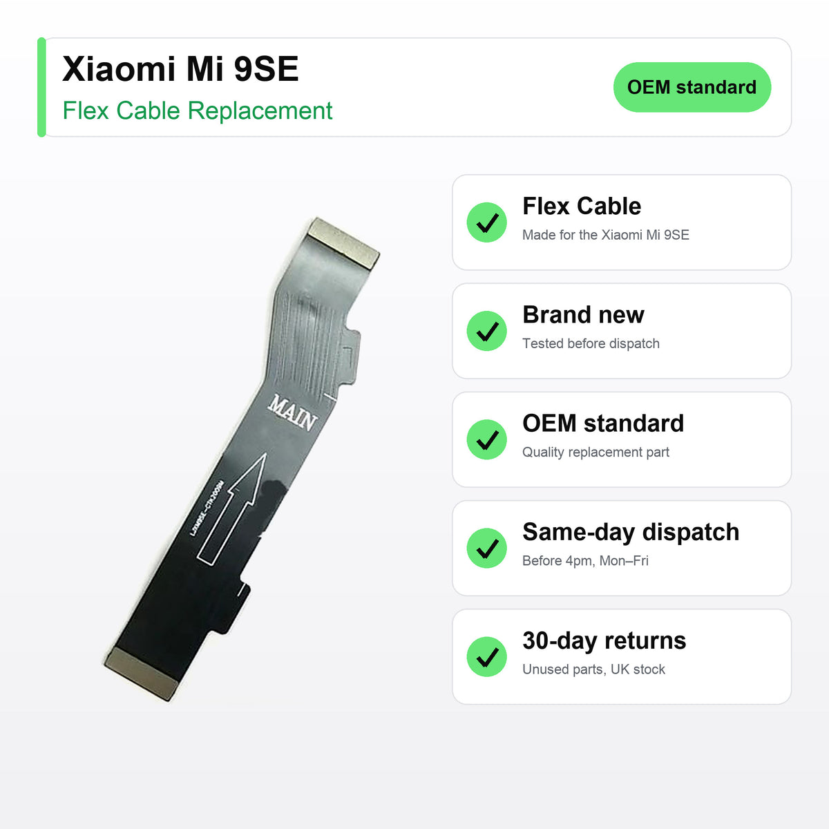 Xiaomi Mi 9SE flex cable key facts: brand new, tested, same-day UK dispatch