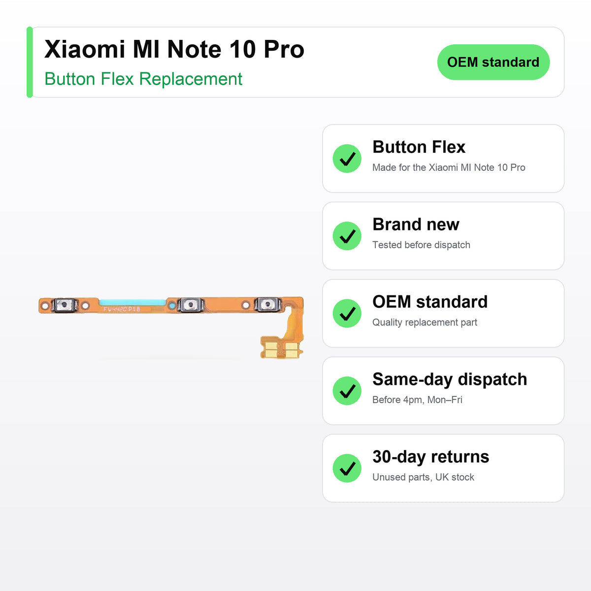 Xiaomi MI Note 10 Pro button flex key facts: brand new, tested, same-day UK dispatch