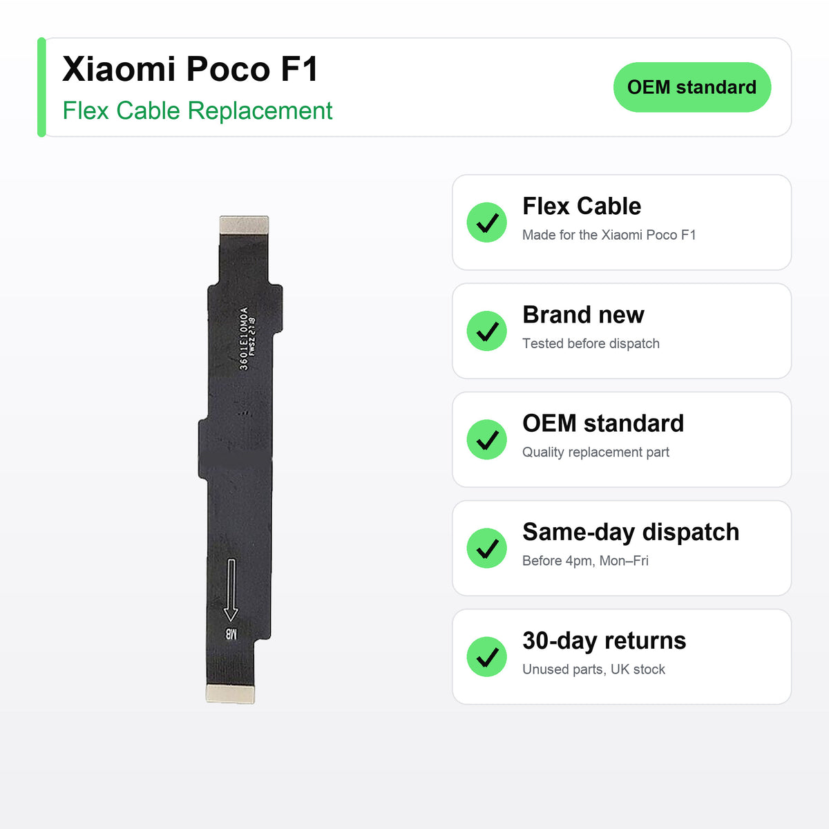 Xiaomi Poco F1 flex cable key facts: brand new, tested, same-day UK dispatch