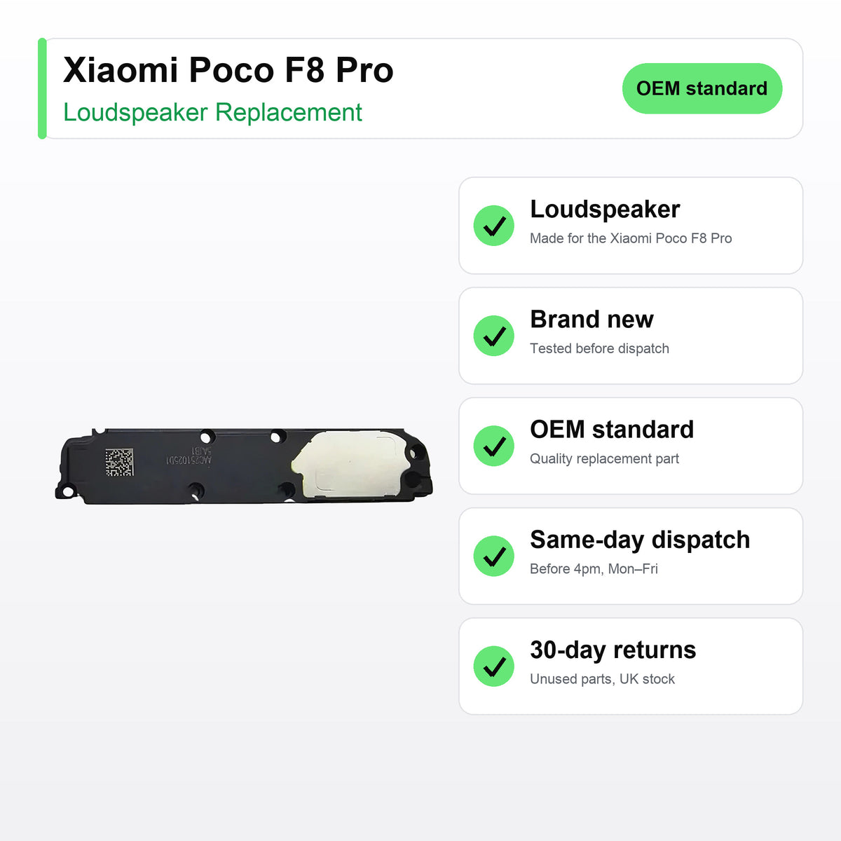Xiaomi Poco F8 Pro loudspeaker key facts: brand new, tested, same-day UK dispatch