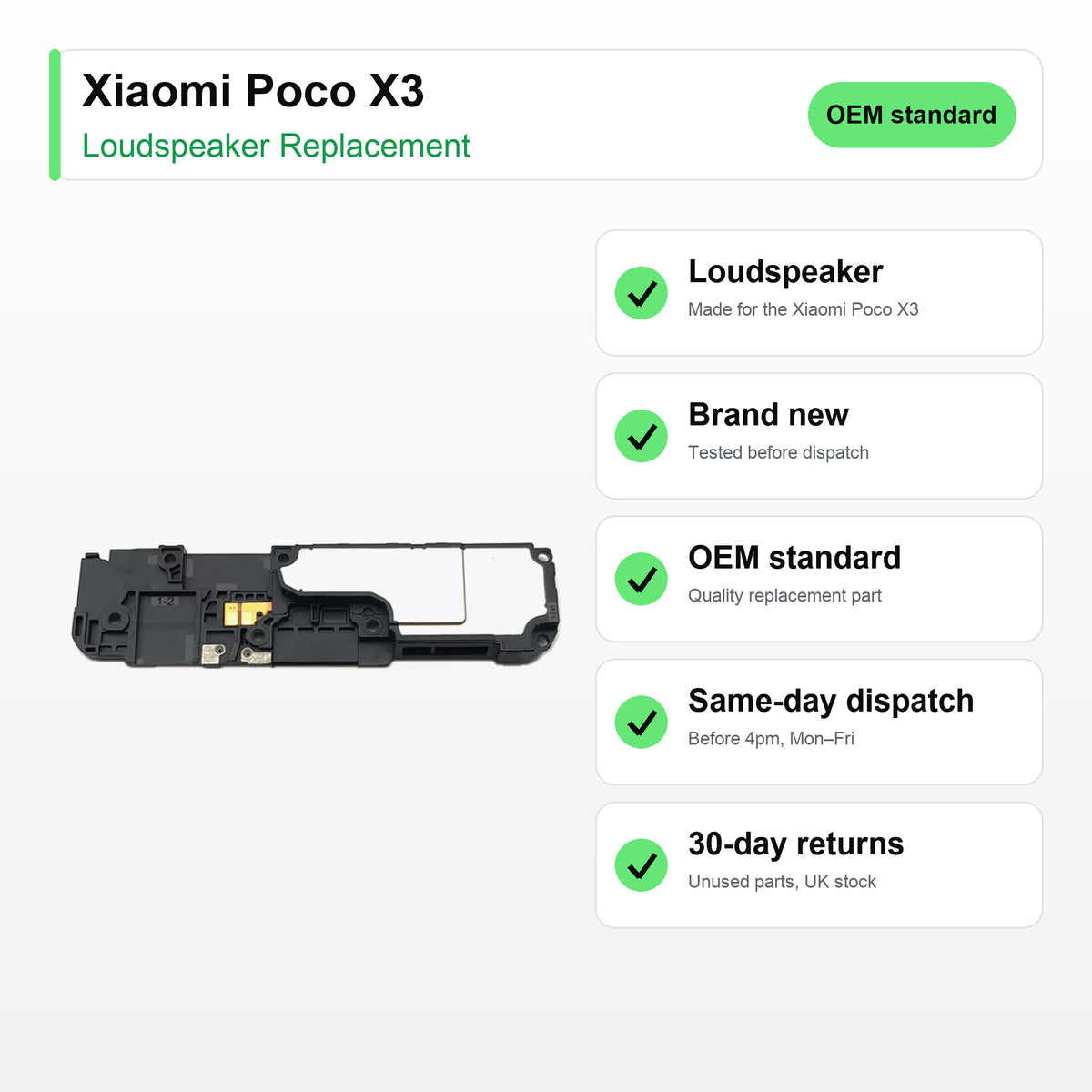 Xiaomi Poco X3 loudspeaker key facts: brand new, tested, same-day UK dispatch