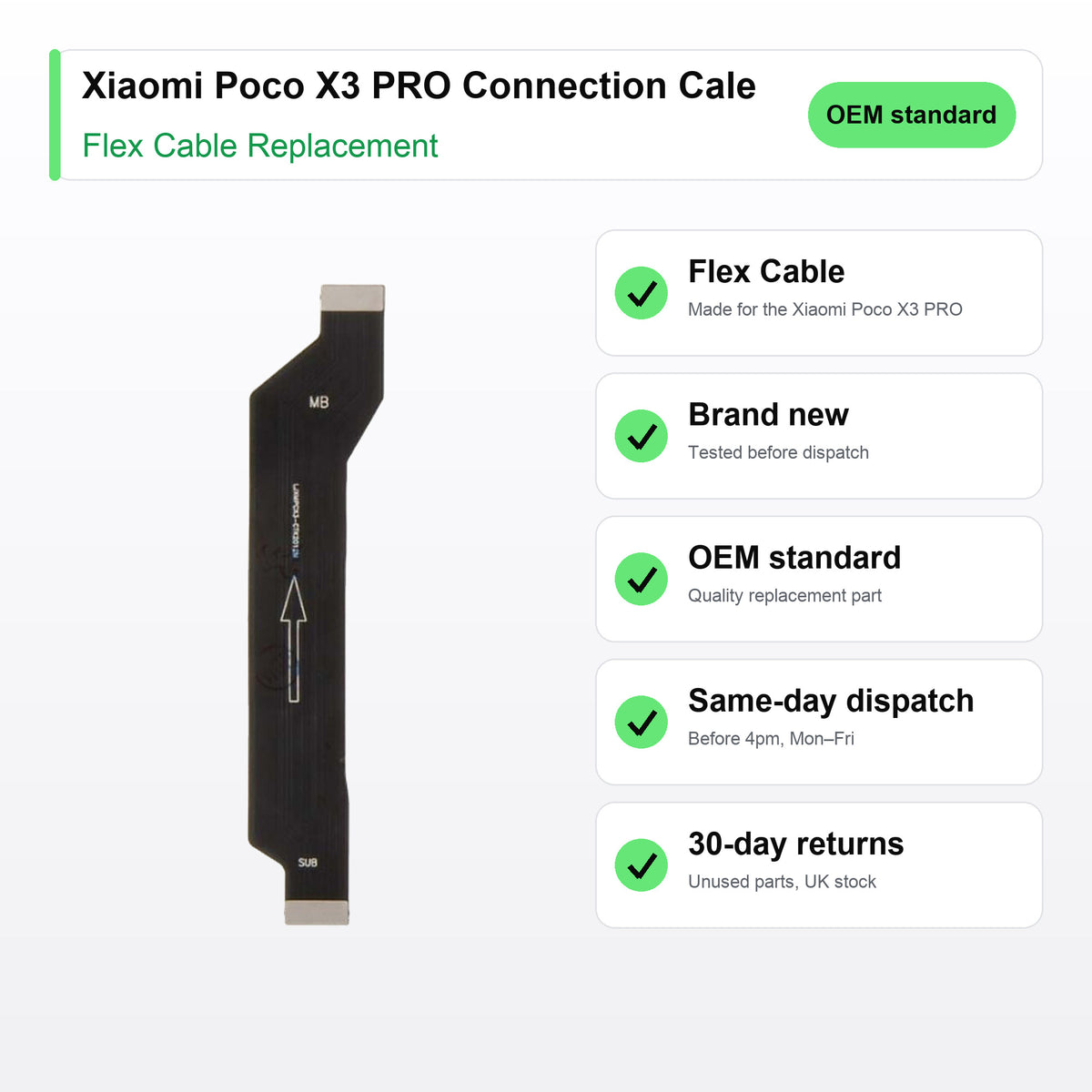 Xiaomi Poco X3 PRO Connection Cale flex cable key facts: brand new, tested, same-day UK dispatch