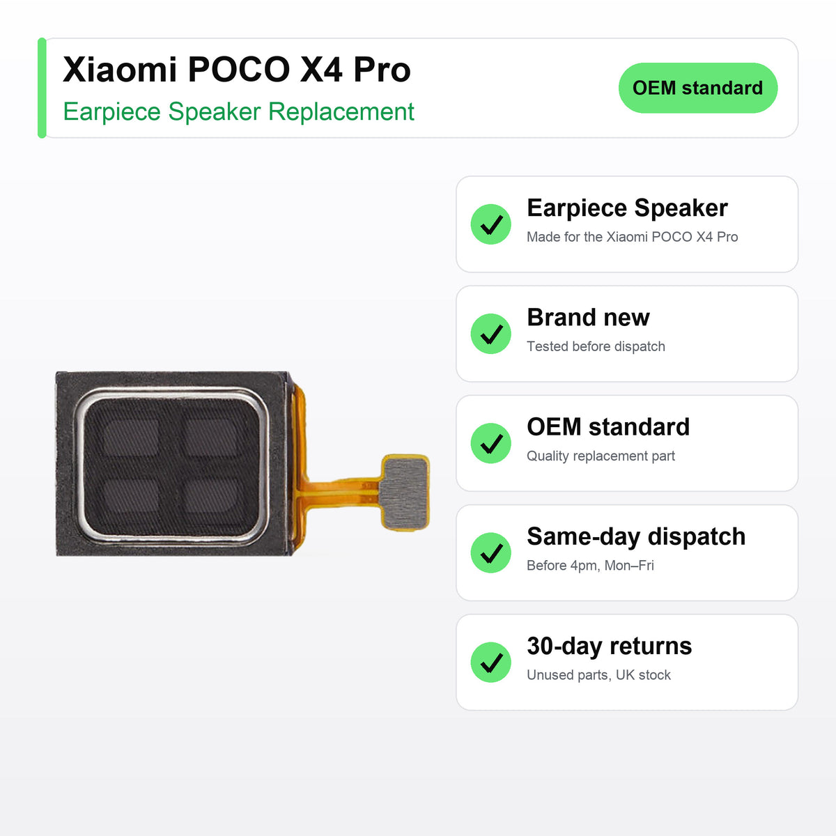 Xiaomi POCO X4 Pro earpiece speaker key facts: brand new, tested, same-day UK dispatch