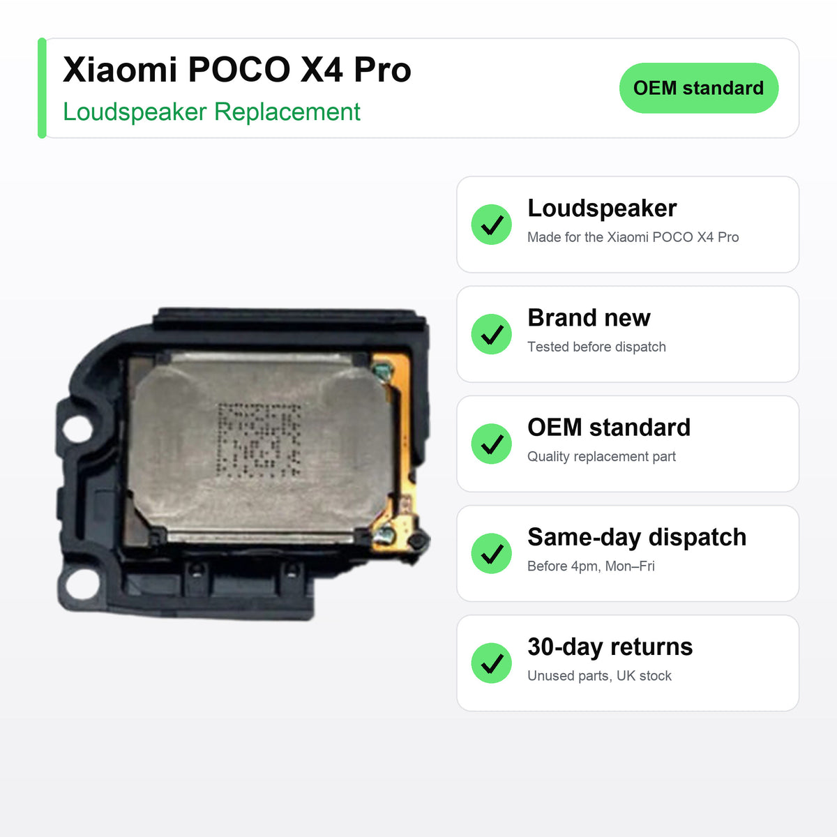 Xiaomi POCO X4 Pro loudspeaker key facts: brand new, tested, same-day UK dispatch