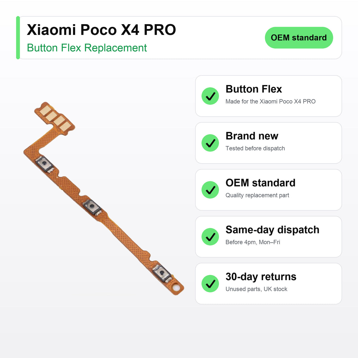 Xiaomi Poco X4 PRO button flex key facts: brand new, tested, same-day UK dispatch