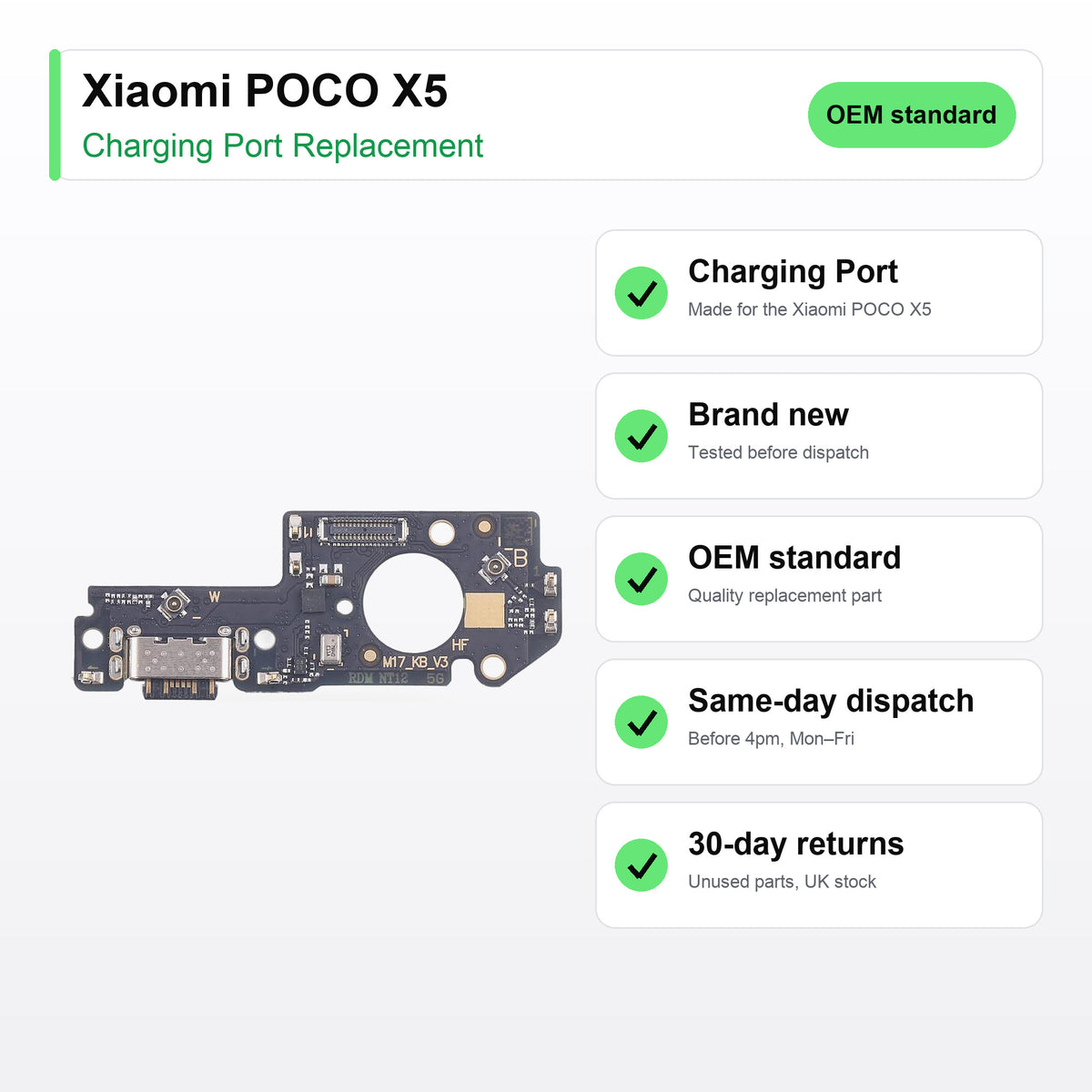 Xiaomi POCO X5 charging port key facts: brand new, tested, same-day UK dispatch