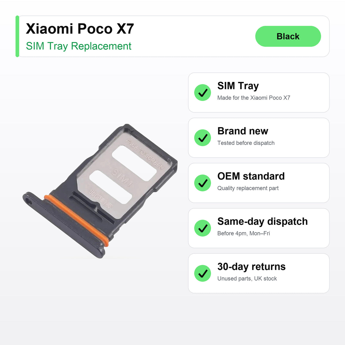 Xiaomi Poco X7 SIM tray key facts: brand new, tested, same-day UK dispatch