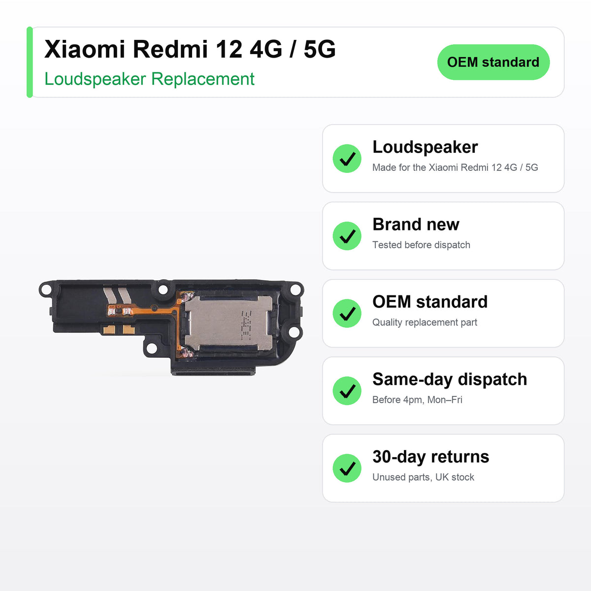 Xiaomi Redmi 12 4G / 5G loudspeaker key facts: brand new, tested, same-day UK dispatch