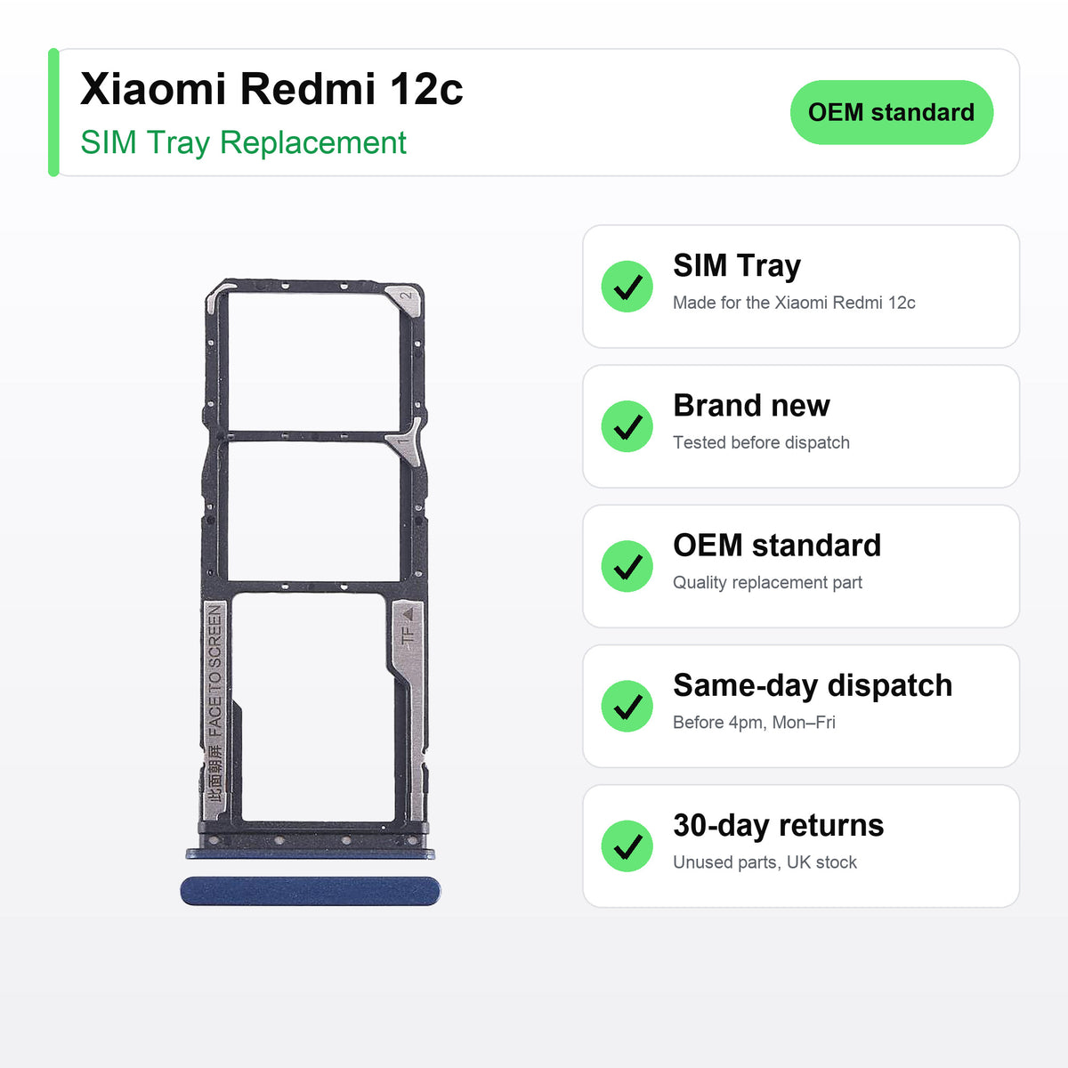 Xiaomi Redmi 12c SIM tray key facts: brand new, tested, same-day UK dispatch