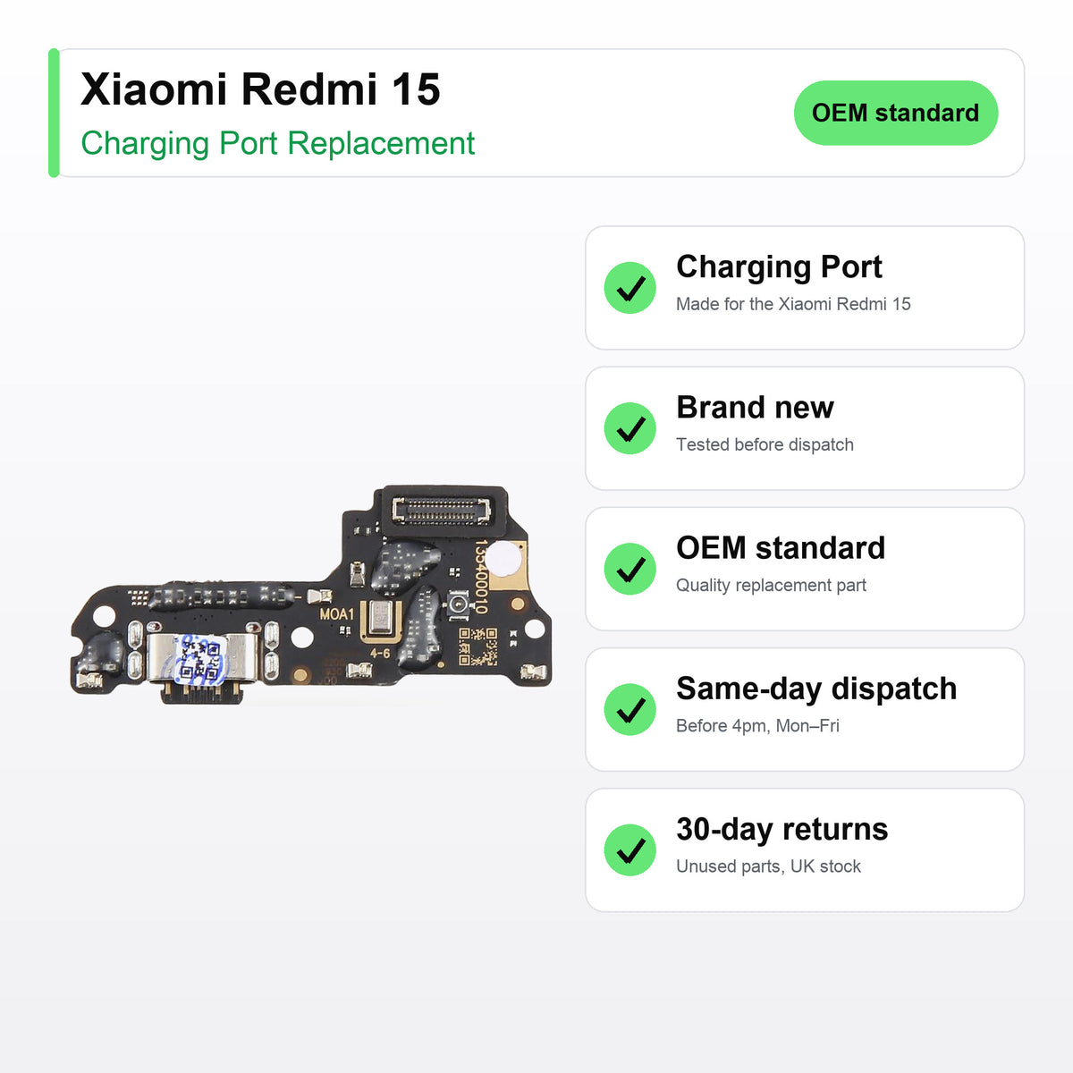 Xiaomi Redmi 15 charging port key facts: brand new, tested, same-day UK dispatch