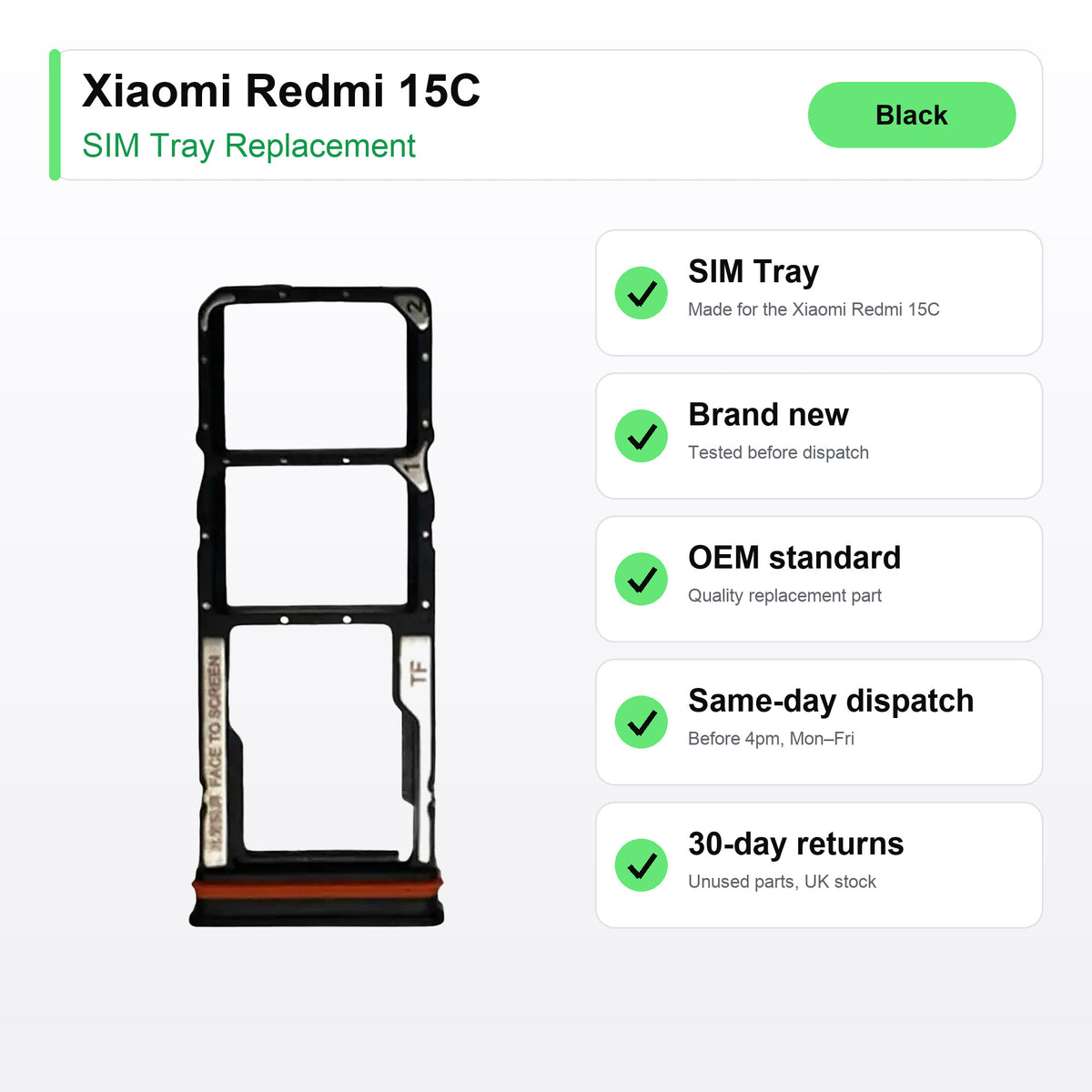 Xiaomi Redmi 15C SIM tray key facts: brand new, tested, same-day UK dispatch