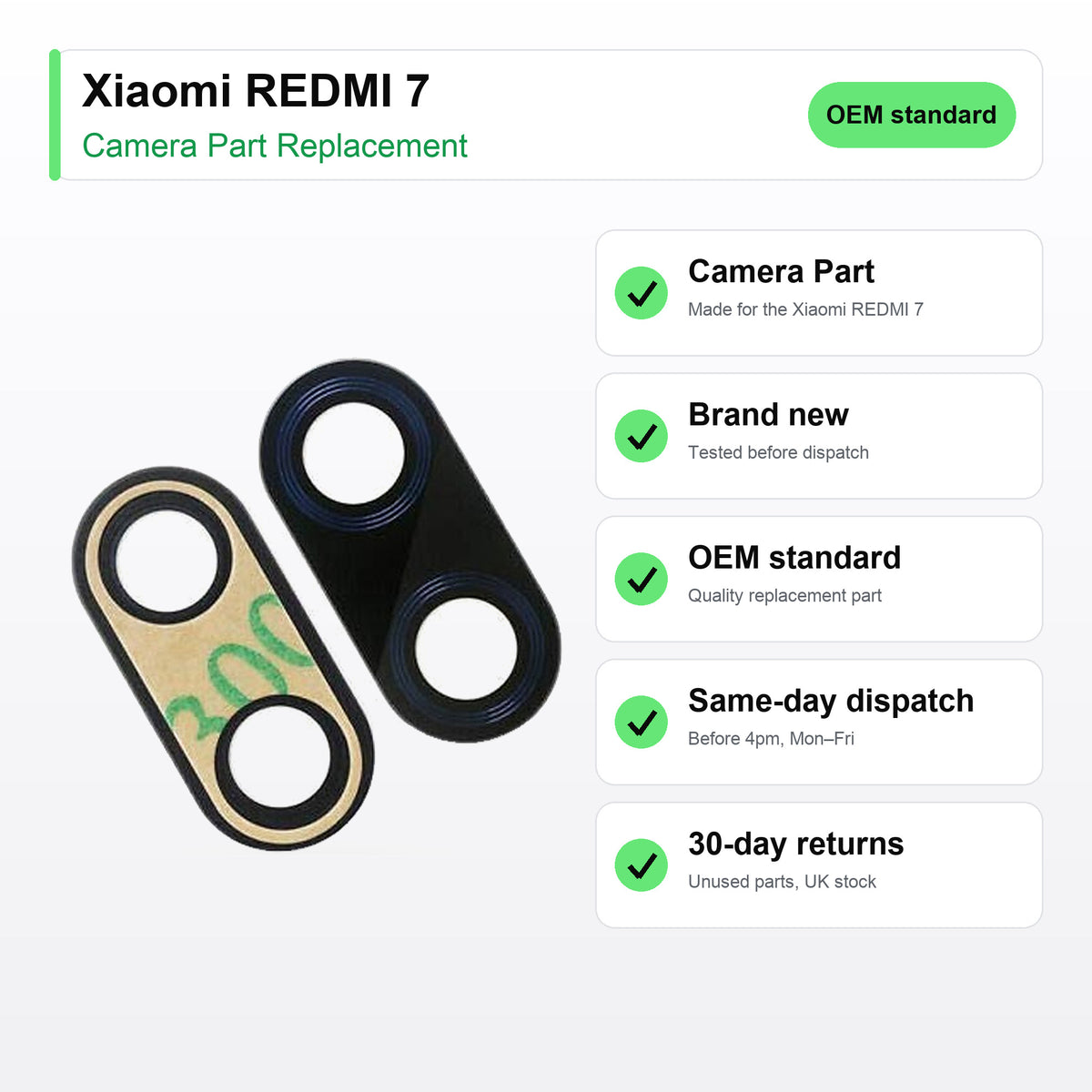 Xiaomi REDMI 7 camera lens key facts: brand new, tested, same-day UK dispatch