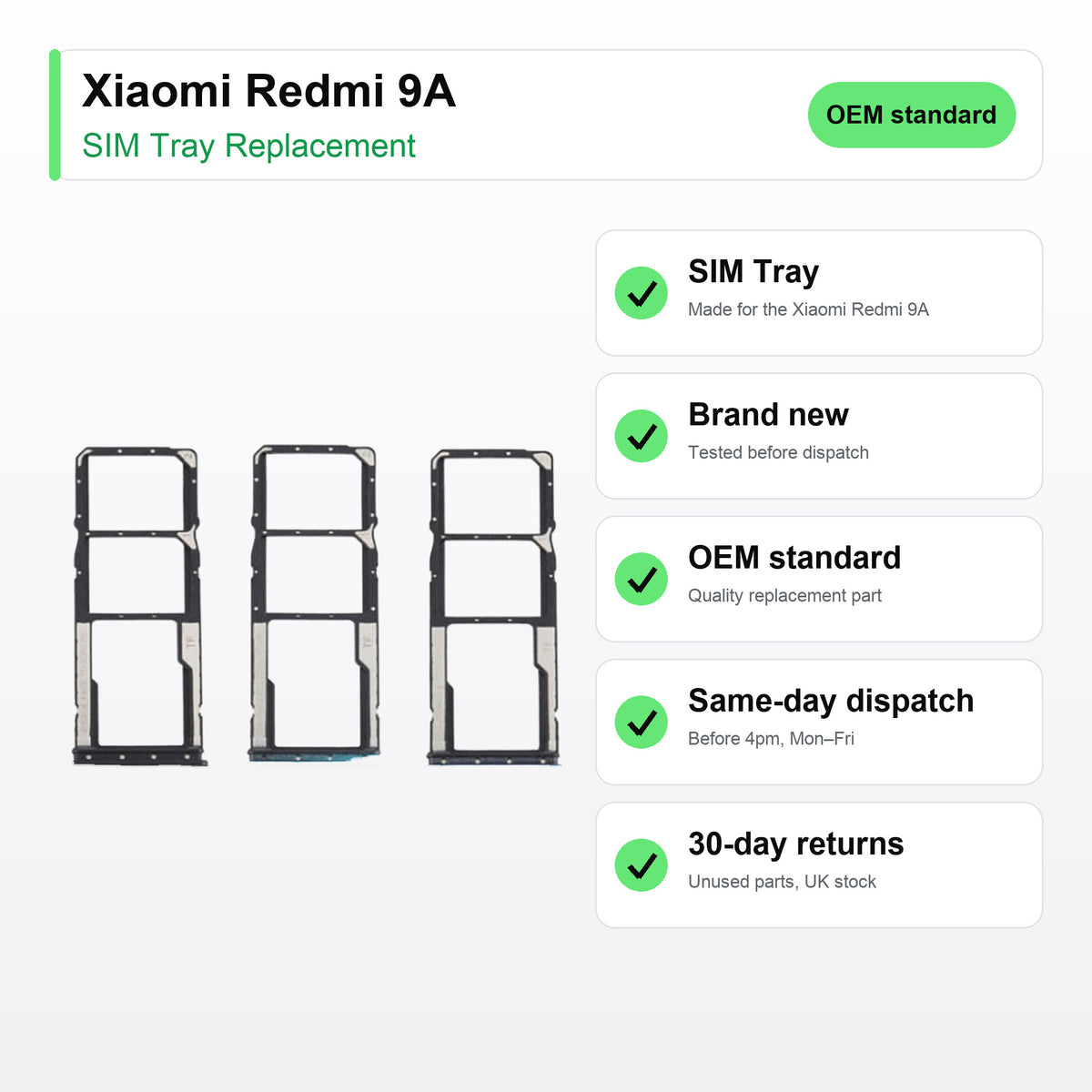 Xiaomi Redmi 9A SIM tray key facts: brand new, tested, same-day UK dispatch
