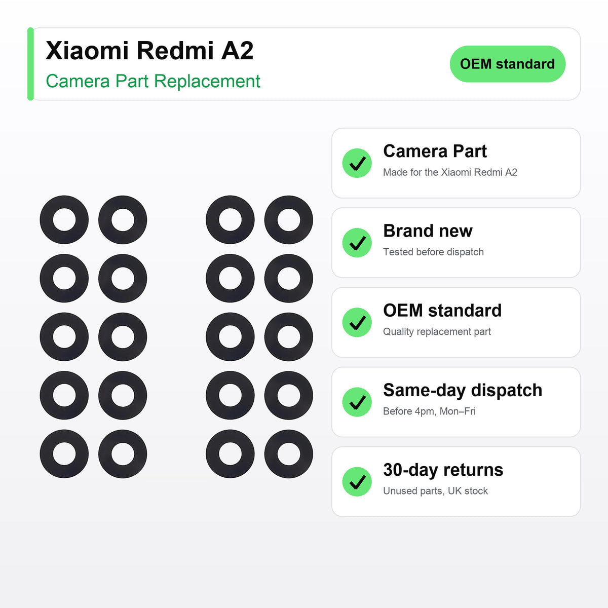 Xiaomi Redmi A2 camera lens key facts: brand new, tested, same-day UK dispatch