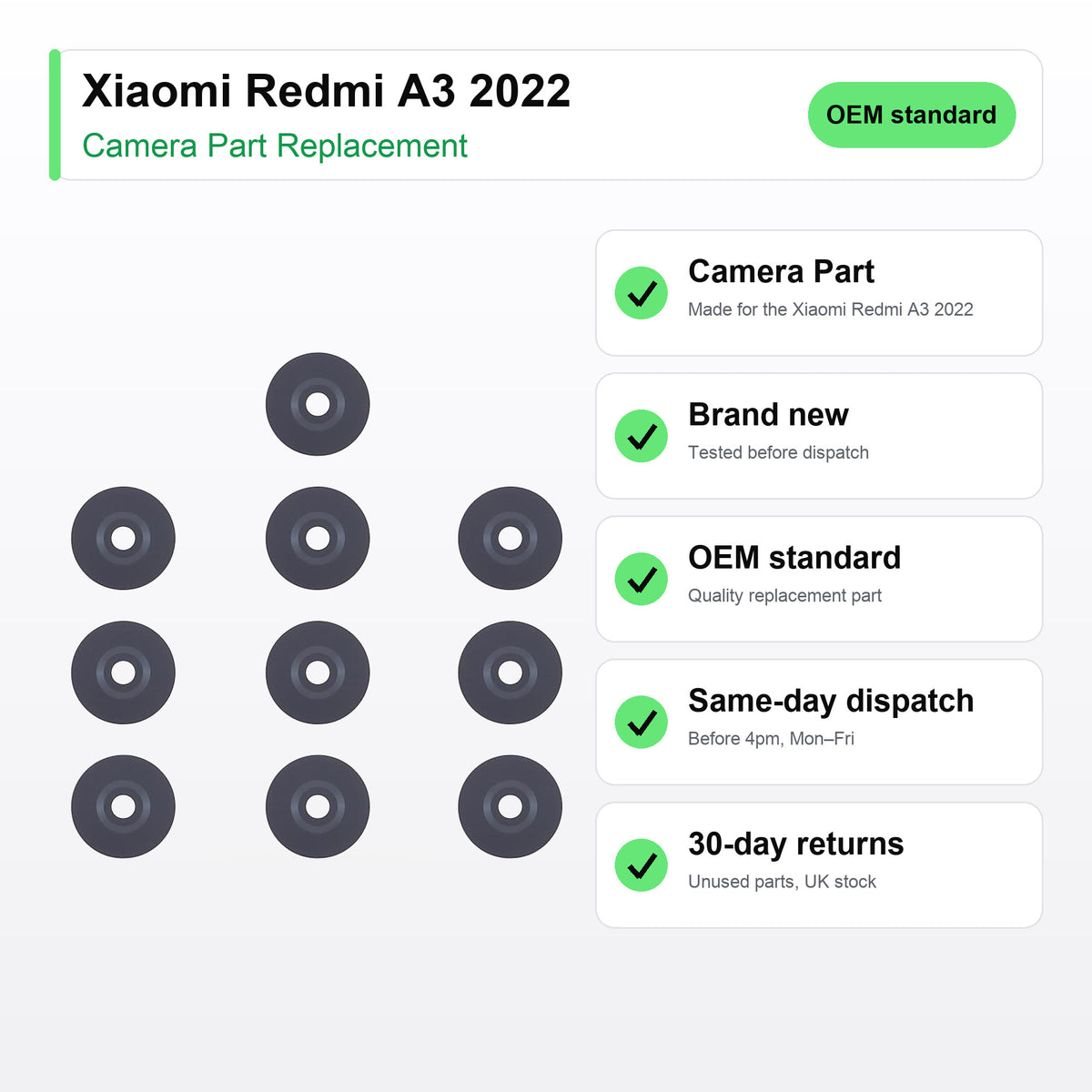 Xiaomi Redmi A3 2022 camera lens key facts: brand new, tested, same-day UK dispatch