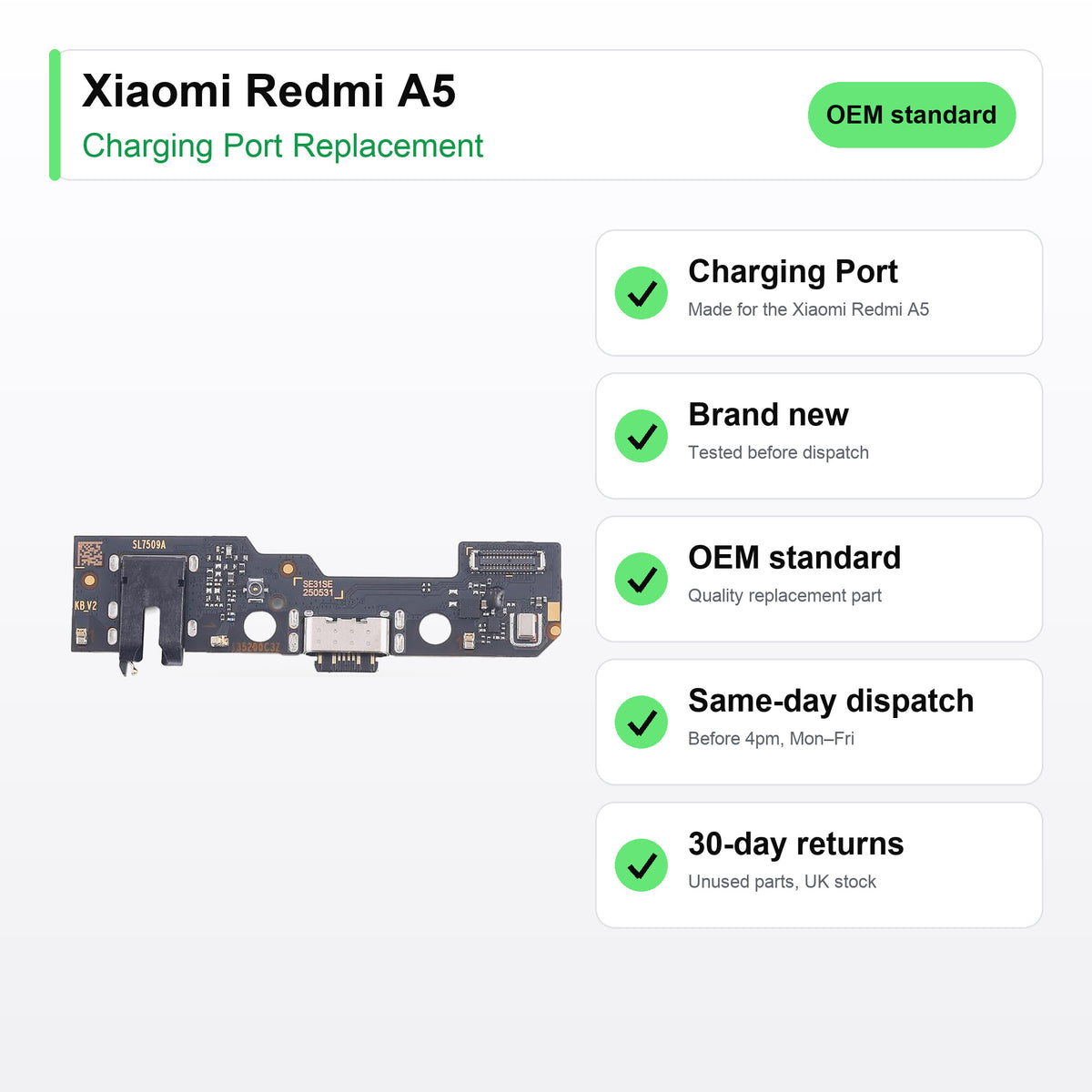 Xiaomi Redmi A5 charging port key facts: brand new, tested, same-day UK dispatch