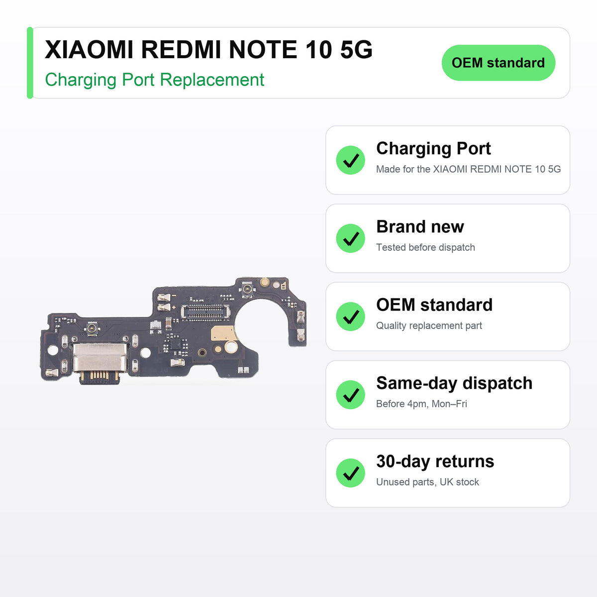 XIAOMI REDMI NOTE 10 5G charging port key facts: brand new, tested, same-day UK dispatch